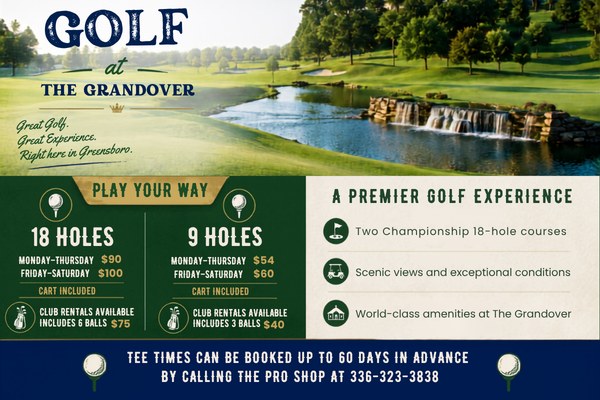 ⛳ Pack your clubs, NCPPA! The Grandover greens are calling…
Heading to Greensboro for the 28th Annual NCPPA Training Institute this September? You’ll want to make sure your golf clubs find a spot in your trunk.
The Grandover Resort features a premier golf experience with two championship 18-hole courses, scenic views, and world-class amenities right outside our meeting rooms. Whether you want to unwind after a day of sessions or connect with colleagues over a quick game, you can play your way with flexible 9-hole or 18-hole options.
🏌️♂️ Exclusive Resort Play Rates (Cart Included):
18 Holes: $90 (Mon–Thu) | $100 (Fri–Sat)
9 Holes: $54 (Mon–Thu) | $60 (Fri–Sat)
Need clubs? Rental packages are available on-site and include balls!
📅 How to Book Your Tee Time:
Tee times can be booked up to 60 days in advance. Spaces fill up quickly, so coordinate with your colleagues and call the Pro Shop today to secure your spot!
📞 Call the Pro Shop: 336-323-3838
🎟️ Haven't registered for the Institute yet? Don't miss the July 31 deadline: https://ncprobationparolea.wixsite.com/ncppa/event-details/ncppa-28th-training-institute
#NCPPA2026 #GrandoverGolf #NCPPATrainingInstitute #NCProbationAndParole #GreensboroNC #GolfNC