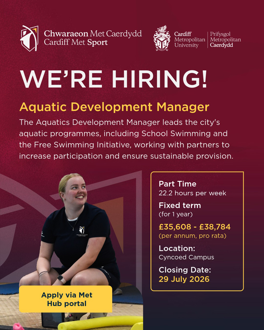 🌊 We're Hiring | Rydym yn Recriwtio
Aquatic Development Manager / Rheolwr Datblygu Dyfrol Dŵr
📍 Cardiff / Caerdydd
Are you passionate about increasing participation in sport and physical activity and making a real difference across communities? Cardiff Met Sport is looking for an Aquatic Development Manager to lead and coordinate aquatic provision across Cardiff, working with leisure providers, schools, coaches, charities and key partners to create inclusive opportunities for all.
In this role, you'll help shape the future of aquatics in Cardiff by leading strategic partnerships, managing Free Swim investment, supporting workforce development, and increasing access for underrepresented groups.
What we're looking for:
✅ Strong stakeholder and partnership management skills
✅ Experience delivering inclusive sport or community programmes
✅ Leadership and workforce development experience
✅ Ability to use data to inform decision making and drive positive outcomes
______________
🌊 Ymunwch â ni fel Rheolwr Datblygu Dyfrol Dŵr
Ydych chi'n angerddol am gynyddu cyfranogiad mewn chwaraeon a gweithgarwch corfforol, a chael effaith gadarnhaol ar gymunedau ledled Caerdydd? Mae Cardiff Met Sport yn chwilio am Reolwr Datblygu Dyfrol Dŵr i arwain a chydlynu darpariaeth dyfrol ar draws y ddinas, gan weithio gyda darparwyr hamdden, ysgolion, hyfforddwyr, elusennau a phartneriaid allweddol.
Byddwch yn chwarae rhan allweddol wrth ddatblygu cyfleoedd cynhwysol, rheoli buddsoddiad Nofio am Ddim, cefnogi datblygiad y gweithlu, a chynyddu cyfranogiad ymhlith grwpiau sydd wedi'u tangynrychioli.
🔗 Apply today / Gwnewch gais heddiw: Find link in our Bio
#CardiffMet #Hiring #Aquatics #SportDevelopment #CommunitySport #JobsInWales #SwyddiCymru #Caerdydd #Swimming #PhysicalActivity