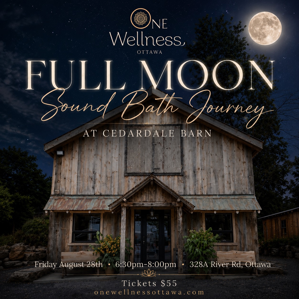 Full Moon Sound Bath at Cedardale Barn
Friday, August 28
Join us for a peaceful evening of deep relaxation and renewal beneath the energy of the Full Moon at the beautiful Cedardale Barn. We’ll begin with a brief reflection on the energy and symbolism of the Full Moon, exploring this powerful time for releasing, recharging, and setting new intentions.
Then, allow the soothing vibrations of crystal singing bowls and other healing instruments to quiet the mind, restore balance, and help you embrace the transformative energy of this lunar cycle.
After the sound bath, you’re invited to stay for tea, cookies, and gentle conversation in a warm and welcoming atmosphere. We look forward to sharing this magical evening with you.
Register : onewellnessottawa.com or link in bio 🤍
#ottawasoundhealing #soundbath #ottawawellness #ottawaevents #fullmoon