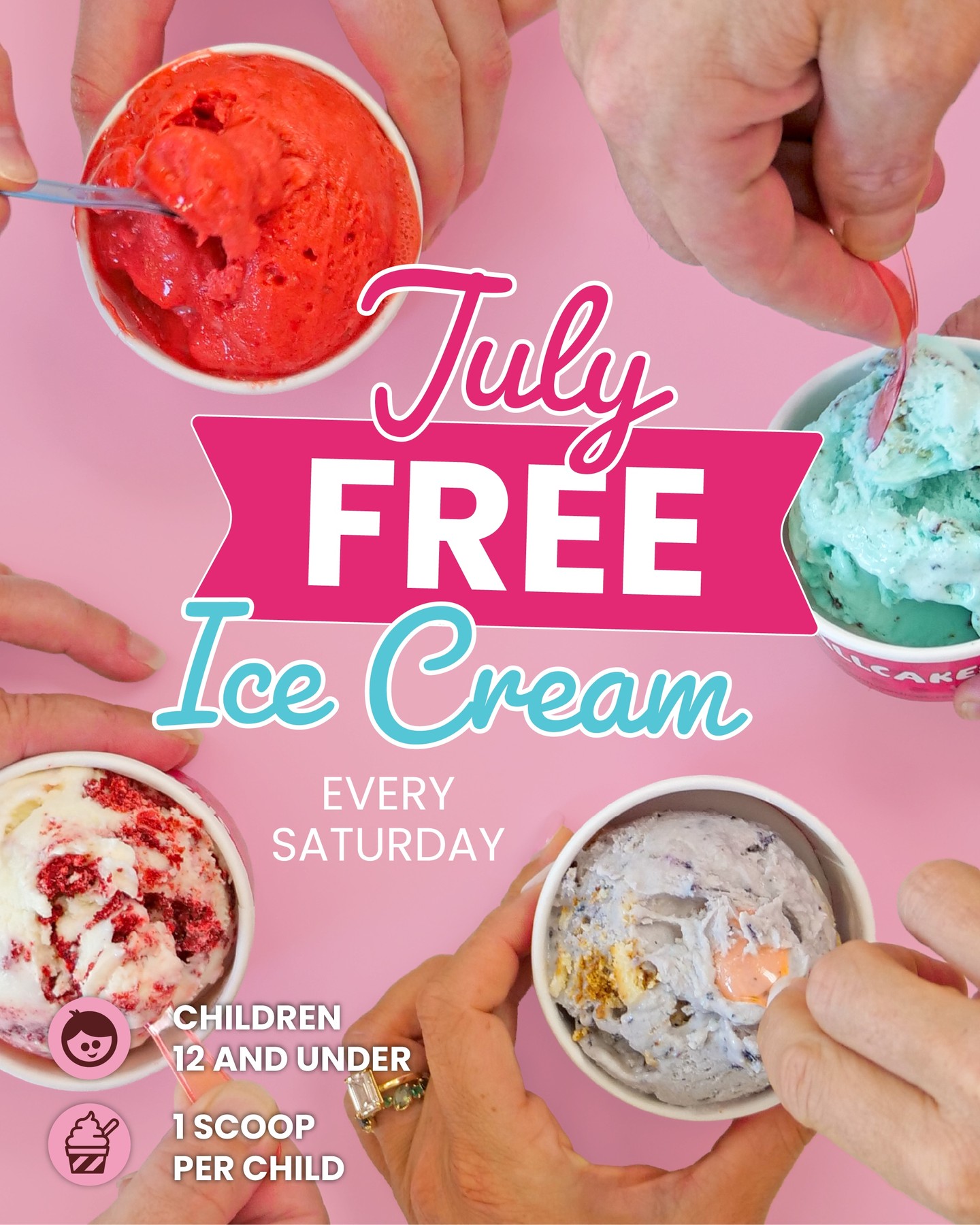 Reminder #3 because free ice cream is always worth repeating ๐ฆ๐
Kids 12 and under get one free scoop every Saturday in July. Bring the family and make your weekend a little sweeter!
