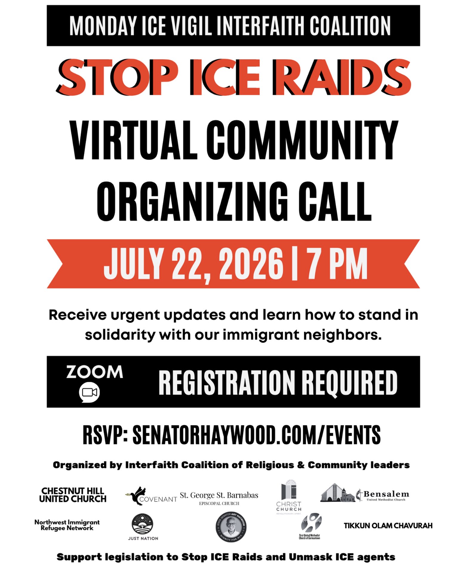 Our faith calls us to stand with our neighbors. Join this virtual community organizing call to receive updates on immigration issues, learn how to take action, and stand in solidarity with immigrant communities. Registration is required. See details below. #stopice