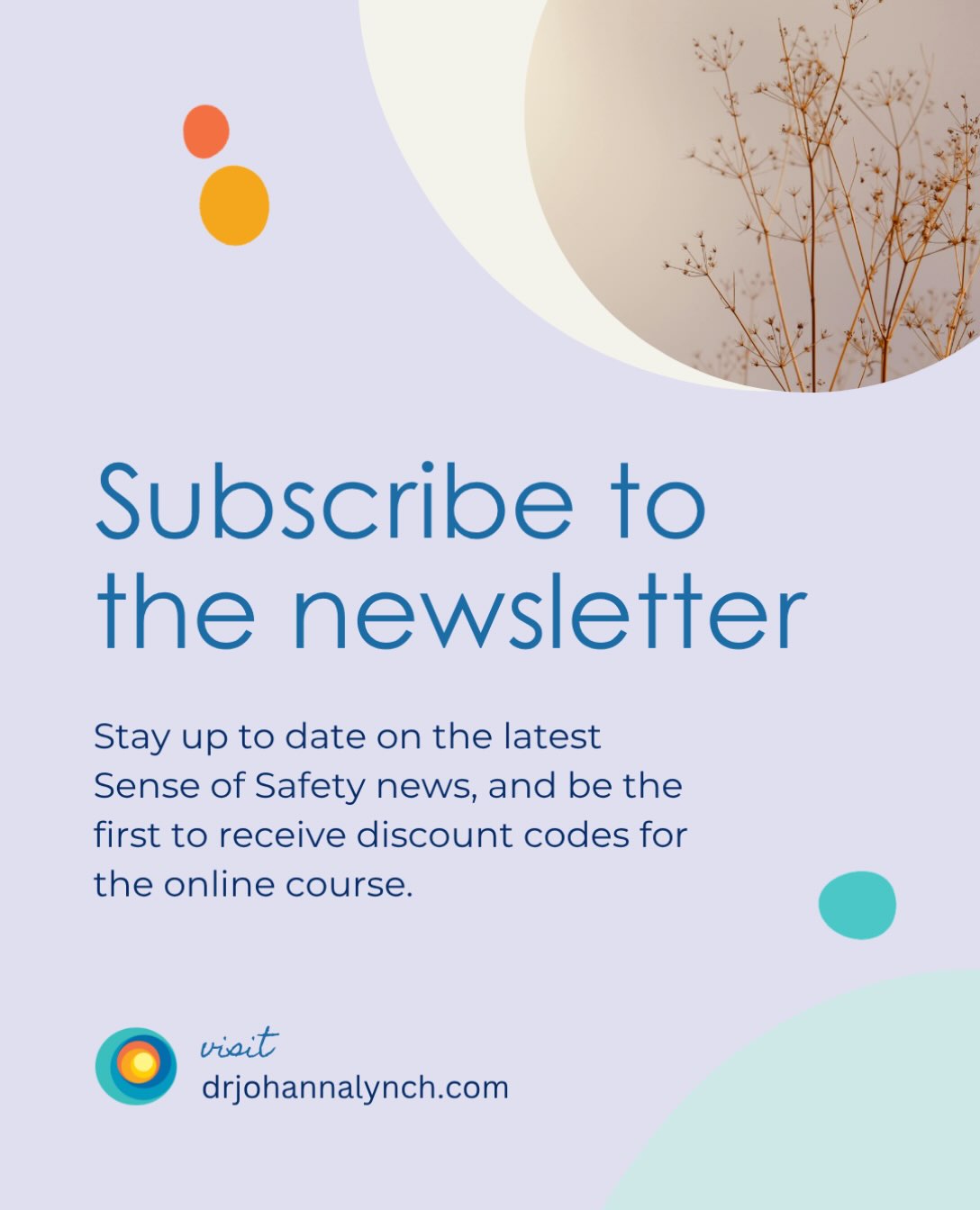 If you’re not yet subscribed, you can visit drjohannalynch.com to join the mailing list and receive updates, resources and exclusive offers from Johanna for the Sense of Safety community.
And incase you missed Johanna’s first newsletter this year, subscribers can use code SOS100 to receive $100 off the Sense of Safety for Practitioners Foundation Course.
We always love to hear from you, and about how this concept has helped you in your life. Please don’t hesitate to reach out to us on Instagram or via email.