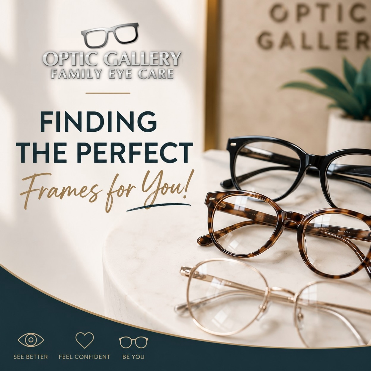 👓 Your perfect pair is waiting for you.
The right frames do more than improve your vision—they help you express your personality, boost your confidence, and complete your everyday look. Whether you love timeless classics or bold new styles, our team is here to help you find frames that fit your face, your lifestyle, and your unique style.
Stop by Optic Gallery Family Eye Care and let us help you see clearly, feel confident, and be you. ✨
#OpticGallery #FamilyEyeCare #EyewearStyle
