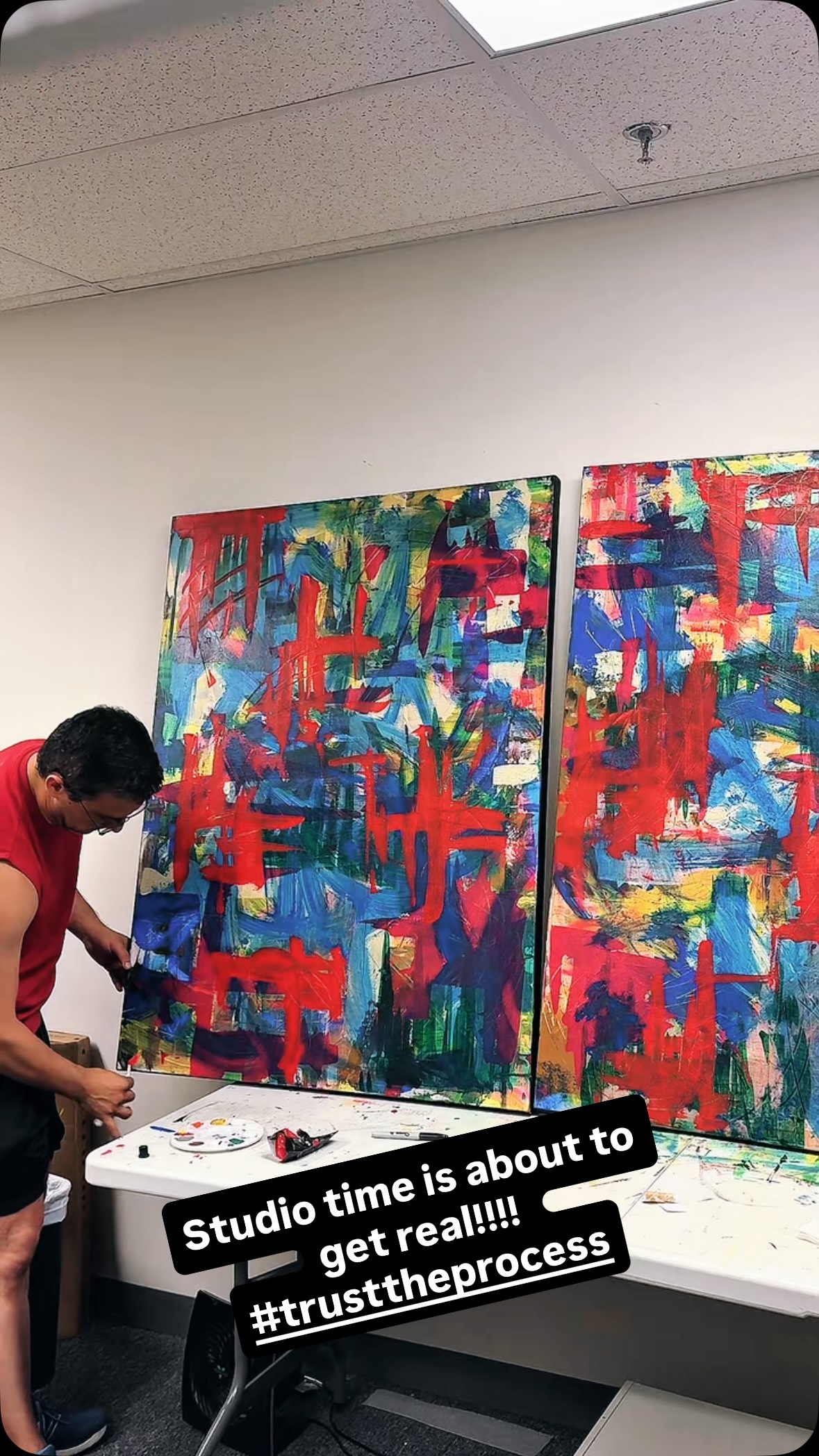 I’ll be painting a lot over the next few weeks. So stay tuned for some process videos! I’ve been layering paint in these 36” x 48” canvases for three weeks now!! At some point, the composition starts coming together and I’ll get the feeling of where to take them. Not there yet. So, we keep going and we’ll eventually have the “ah ha” moment where intuition takes over and she becomes a master piece. At this point, I’m playing…and not worried about the color palette. I grab whatever paint I feel like. The color palette will come together usually at the very end.
.
.
.
.
.
#process #artist #lgbt #gay #fypシ❤️💞❤️