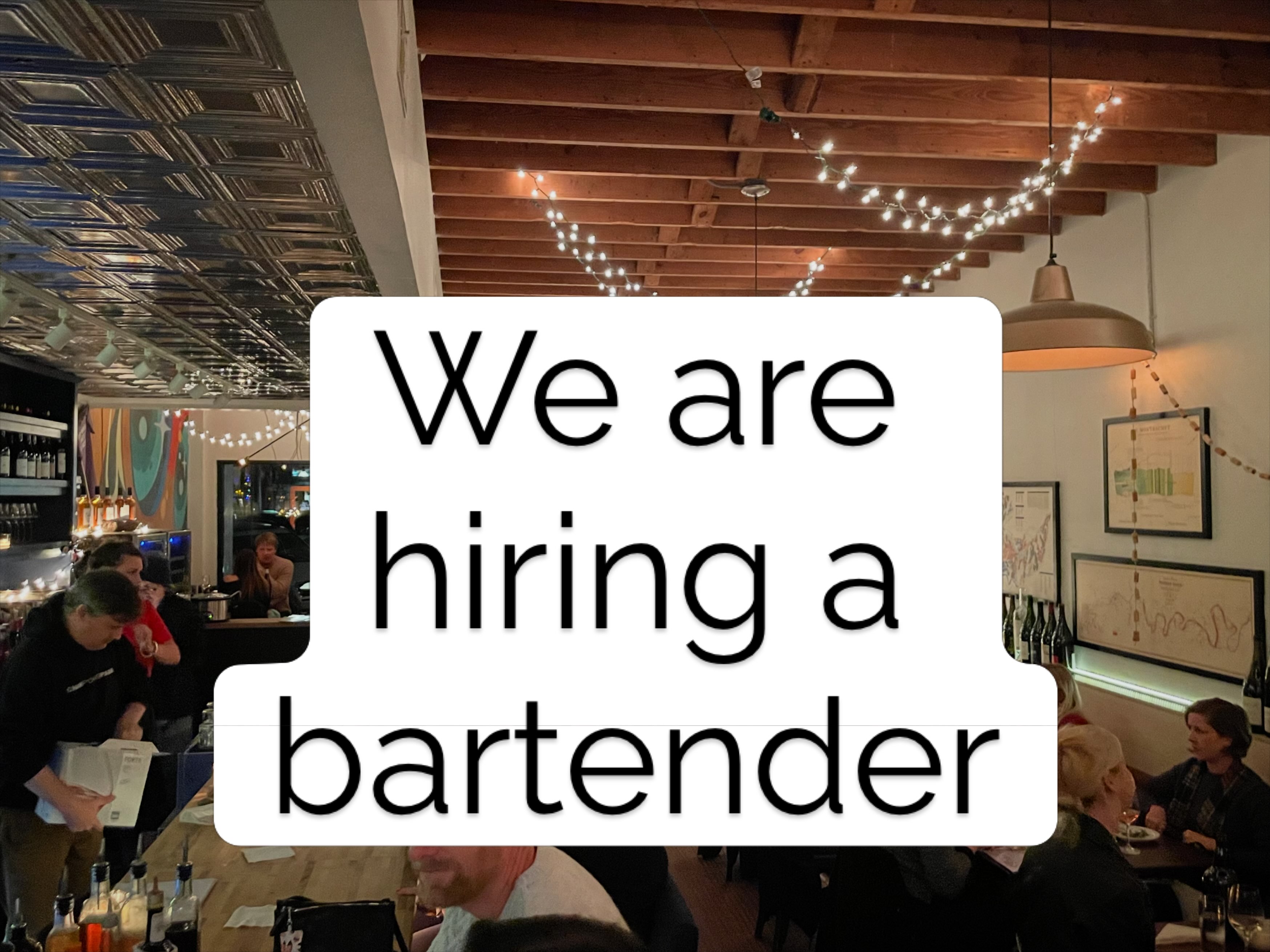 Looking for a wine learning, wine loving, wine curious bartender. We like chatty folks who enjoy taking care of people. We love cheese. We enjoy shaking up riffs on classic cocktails and talking about amaro. Does this sound like something you might be interested in and you have experience! Reach out say hello! Send an email admin@stemsandskins.com
