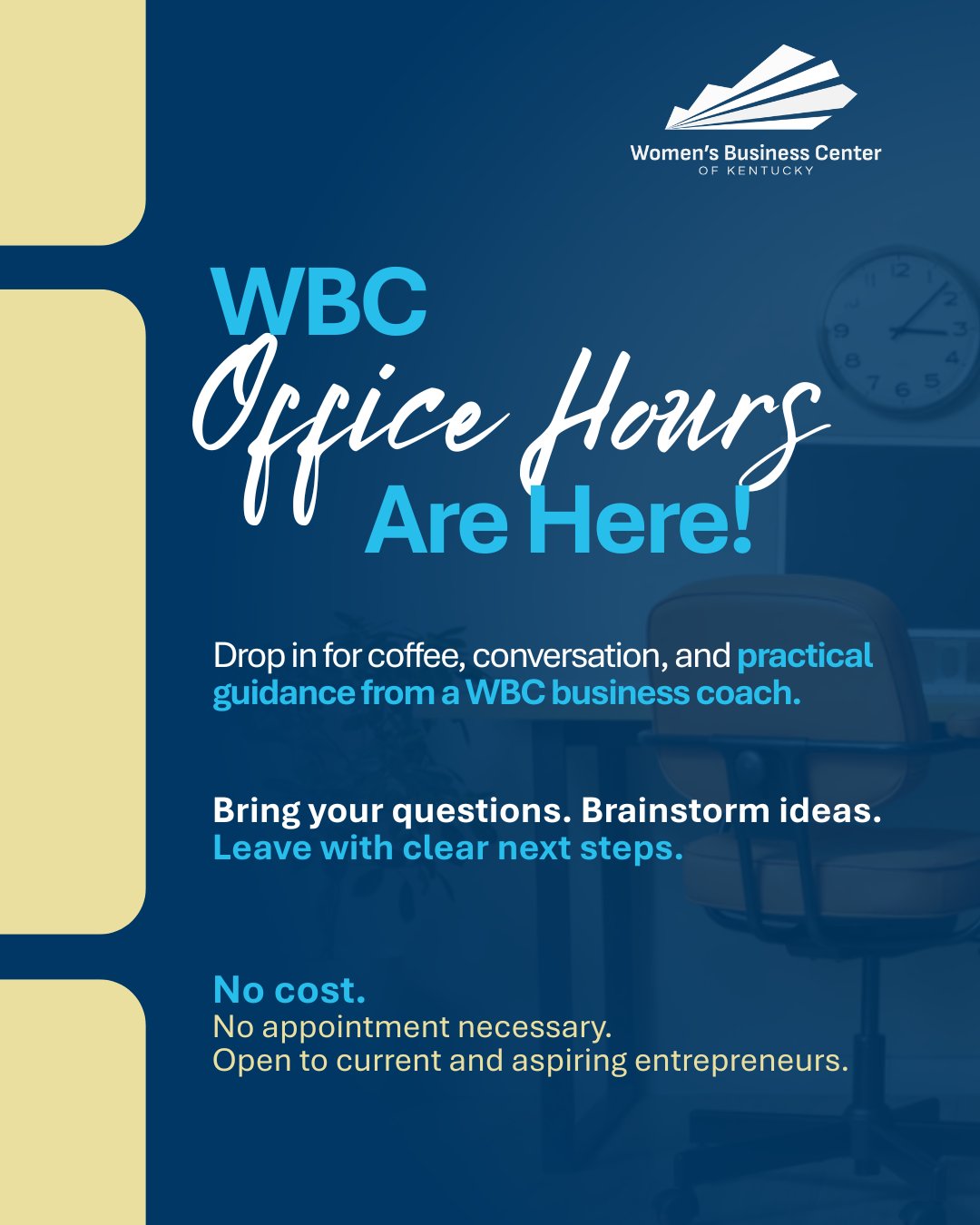 ☕✨ Need a quick business boost? We’ve got you! ✨☕
We're excited to launch Office Hours: a relaxed, low-pressure opportunity to connect one-on-one with our business coaches, ask questions, brainstorm ideas, and get expert guidance for your business journey.
It doesn't matter if you're just getting started, growing your business, or simply looking for answers. Drop in, grab a coffee, and let's chat!
📍 Louisville, Meet Coach Gatty Flores
📍 Sweet Colada | 1113 Logan St, Louisville, KY 40204
📅 August 5 ⏰ 3:00 PM – 6:00 PM
📍 Lexington, Meet Coach Martina Barksdale
📍 The Melroy | 144 N Broadway, 1st Floor, Lexington, KY 40507
📅 August 5 & August 19
⏰ 5:00 PM – 8:00 PM
No presentations. No pressure. Just real conversations, helpful insights, and support for your business goals. 💡🤝
Tag an entrepreneur who needs this and stop by to say hello!
#WBCKY #WomensBusinessCenter #SmallBusinessSupport #KentuckyEntrepreneurs #OfficeHours #BusinessCoaching #WomenInBusiness #LouisvilleKY #LexingtonKY #StartupSupport #BusinessGrowth