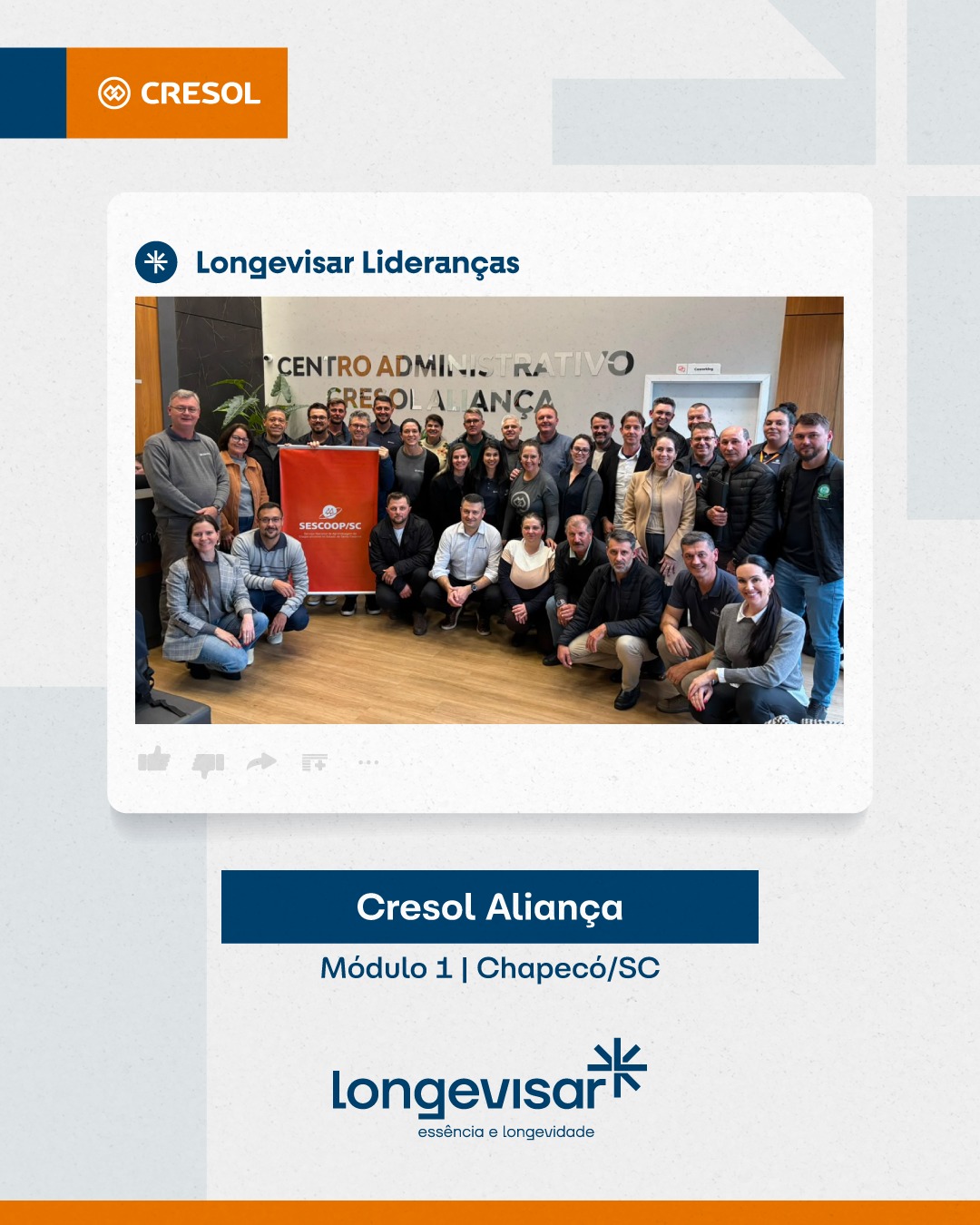 Vivemos intensamente o nosso propósito de fortalecer e estruturar cooperativas que promovem o desenvolvimento dos associados e das comunidades. Com alegria e entusiasmo, compartilhamos alguns momentos ao lado da Cresol Aliança.
Este evento proporcionou uma imersão profunda nos pilares da Governança Corporativa: Propriedade Coletiva, Direção Estratégica, Gestão Executiva e Fiscalização e Controle.
Atuar ao lado da administração da cooperativa em um projeto tão importante para o futuro da organização, seus associados e a comunidade em geral é uma honra para nós, da Longevisar!
Parabenizamos e expressamos nossa gratidão ao Conselho de Administração, ao presidente Romeu Both e à Diretoria Executiva da cooperativa pela liderança neste processo e pela confiança depositada na Longevisar! Vocês tornam este programa de formação possível e inspirador!
. . .
Essência e longevidade. 💎
Especialistas em governança corporativa para sociedades cooperativas. 🤝
📲 WhatsApp: +55 51 9 9825 2161
👉 Contatos no link da bio: https://linktr.ee/longevisar
💻 www.longevisar.com.br
#longevisar #cooperativismo #cooperativas #governança #gestão