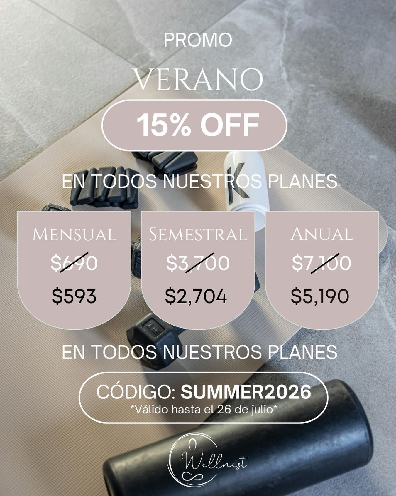 El verano no es excusa para pausar
tu bienestar. 🌞
Por tiempo limitado, todos los planes
de WELLNEST tienen 15% de descuento —
para que este verano lo pases
moviéndote, sintiéndote bien
y cuidándote como mereces. 💛
Ya sea que estés embarazada,
en el postparto o buscando reconectar
con tu cuerpo — tenemos el programa
ideal para ti.
⏰ Válido hasta el 26 de julio.
Inscríbete en 👉🏽 www.wellnestmx.com