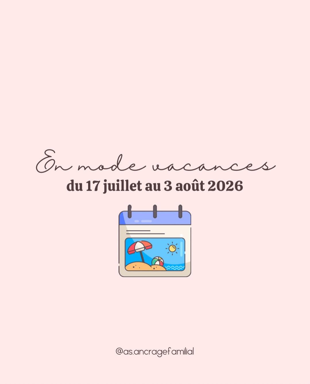 Mode vacances activĂ© âïž
Je serai moins prĂ©sente ici pour les prochaines semaines. Mon corps et ma tĂȘte ont besoin de dĂ©crocher.
Vous pouvez prendre rendez-vous via mon calendrier de prise de rendez-vous en ligne (lien en bio). Vous pouvez aussi mâĂ©crire un courriel. Je rĂ©pondrai Ă mes messages lors de la premiĂšre semaine dâaoĂ»t.
đ©·đ©·đ©·
