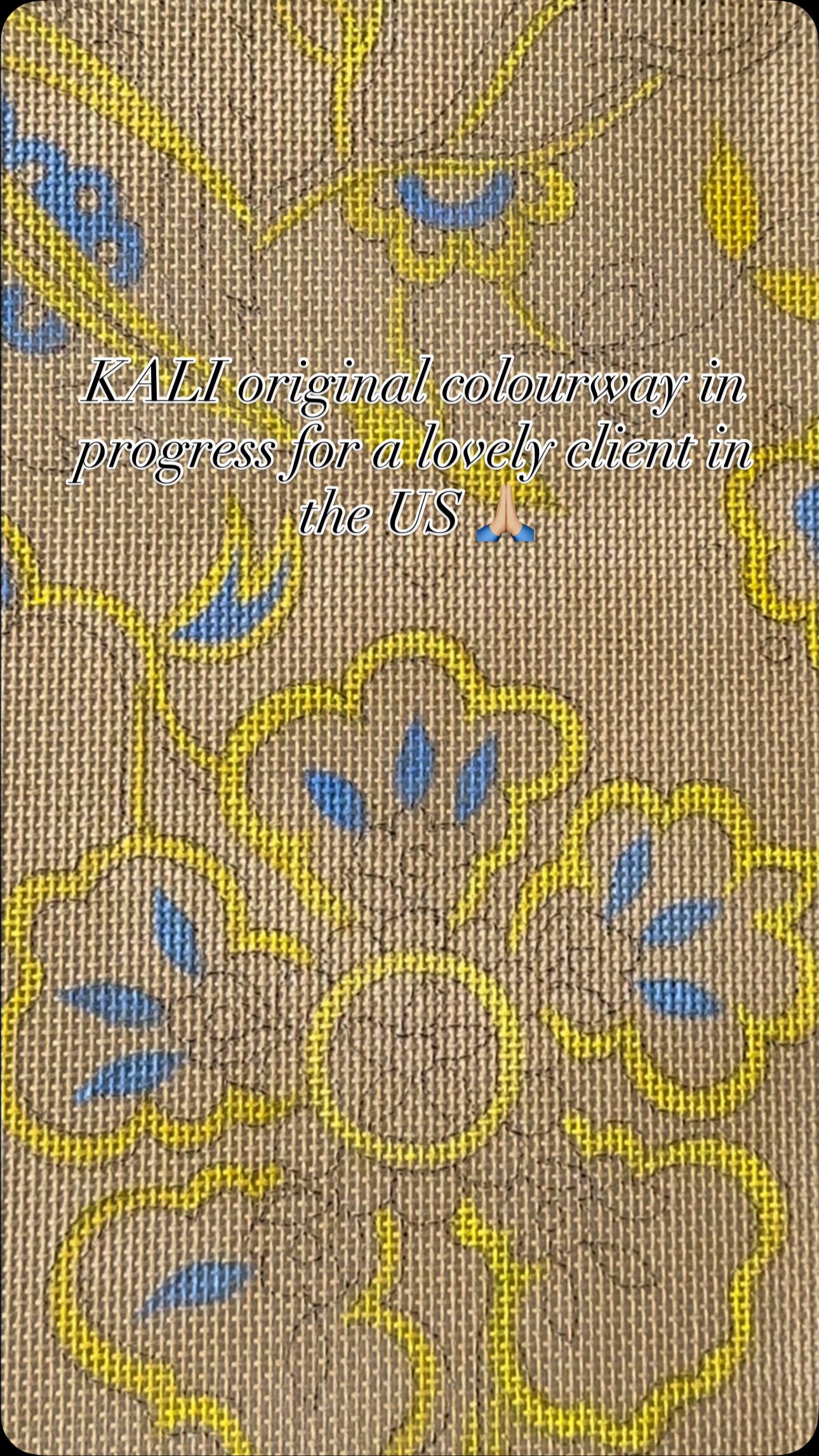 The ever-popular KALI hand-painted canvas is in progress for a lovely client in the US. A joyful pillow or panel design that would look great in many interiors #nicolajarvisstudio #thehandpaints #handpainted #needlepoint #canvaspainting