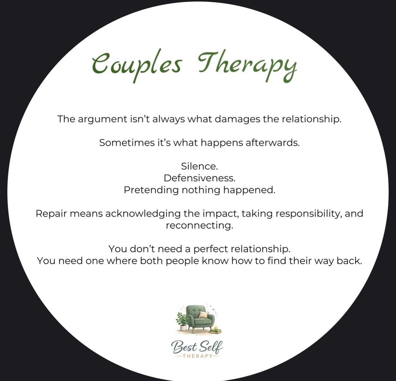 …
The argument isn’t always what damages the relationship.
Sometimes it’s what happens afterwards.
Silence.
Defensiveness.
Pretending nothing happened.
Repair means acknowledging the impact, taking responsibility, and reconnecting.
You don’t need a perfect relationship.
You need one where both people know how to find their way back.
#couplestherapywirral #relationshiptherapy #mentalhealth #therapynearme #RepairRight