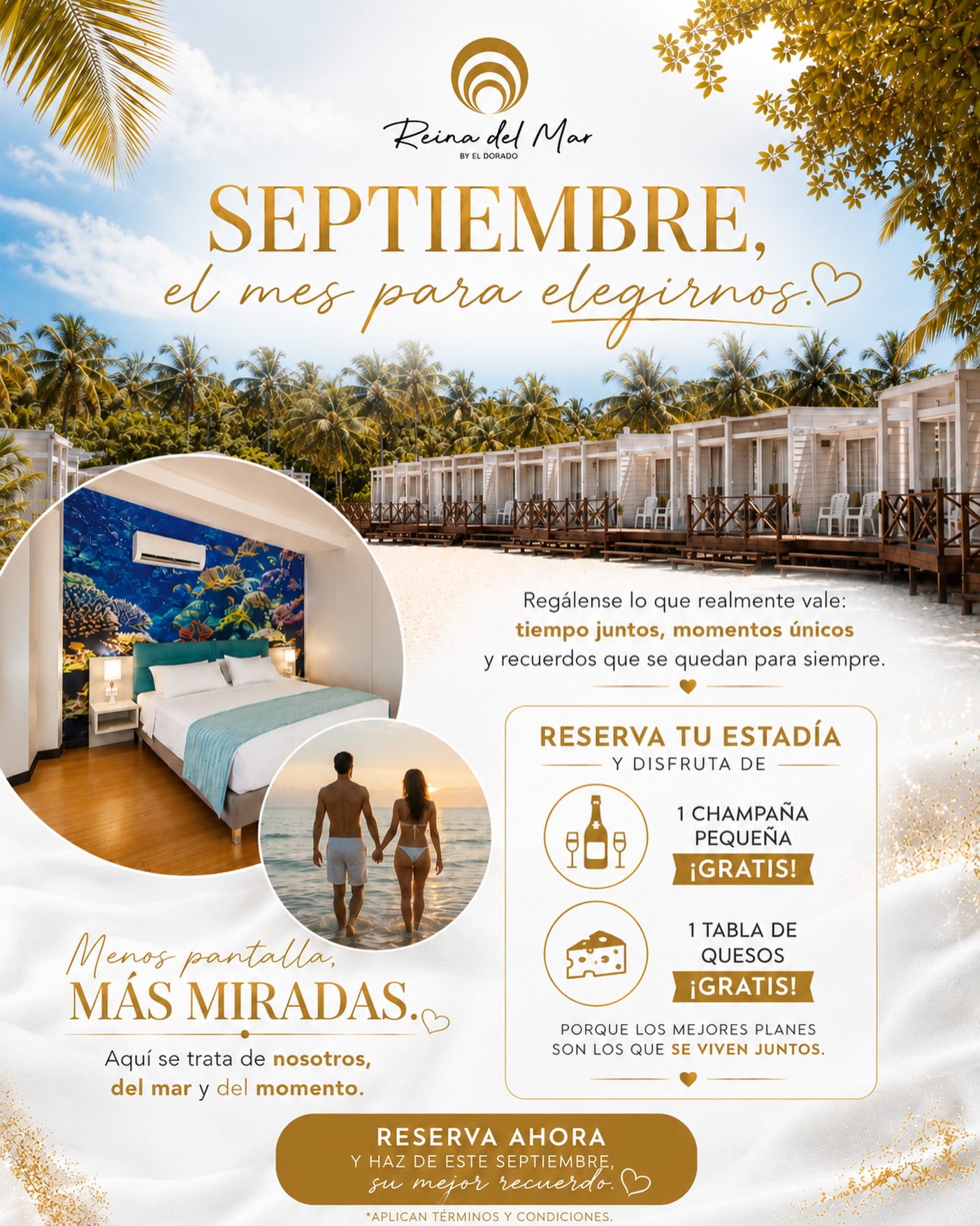 Septiembre, el mes para elegirnos.
Hay regalos que se olvidan… y hay momentos que se convierten en recuerdos para toda la vida. 🌴✨
Escápense de la rutina y regálense tiempo de calidad frente al mar, atardeceres inolvidables y la tranquilidad de estar juntos.
Al reservar su estadía en Reina del Mar by El Dorado, recibirán:
🥂 1 champaña pequeña GRATIS
🧀 1 tabla de quesos GRATIS
Porque los mejores planes no se compran… se viven juntos. 🤍
📲 Reserva ahora:
📞+(57) 318 349 8200
https://hoteleldorado.com.co
Aplican términos y condiciones.
#ReinaDelMar #HotelElDorado #SanAndrés #Septiembre #EscapadaRomántica