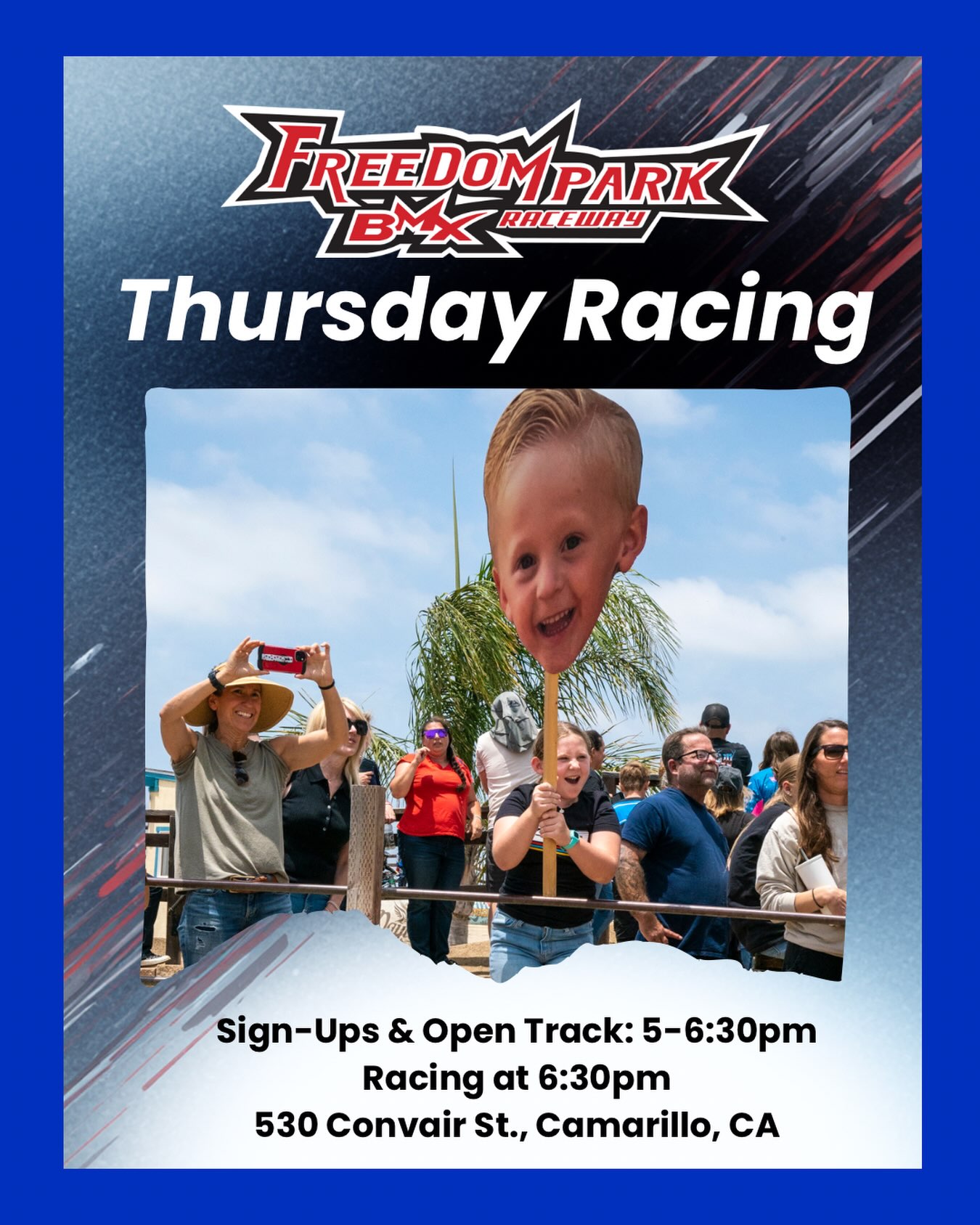 Come cheer on your favorite riders during Thursday night racing at Freedom Park BMX 🙌
Sign-ups and open track: 5-6:30PM, racing begins at 6:30PM. $15 per racer. All riders welcome!
See you at the track!
#freedomparkbmx #usabmx #bmxracing #venturacounty #camarillo