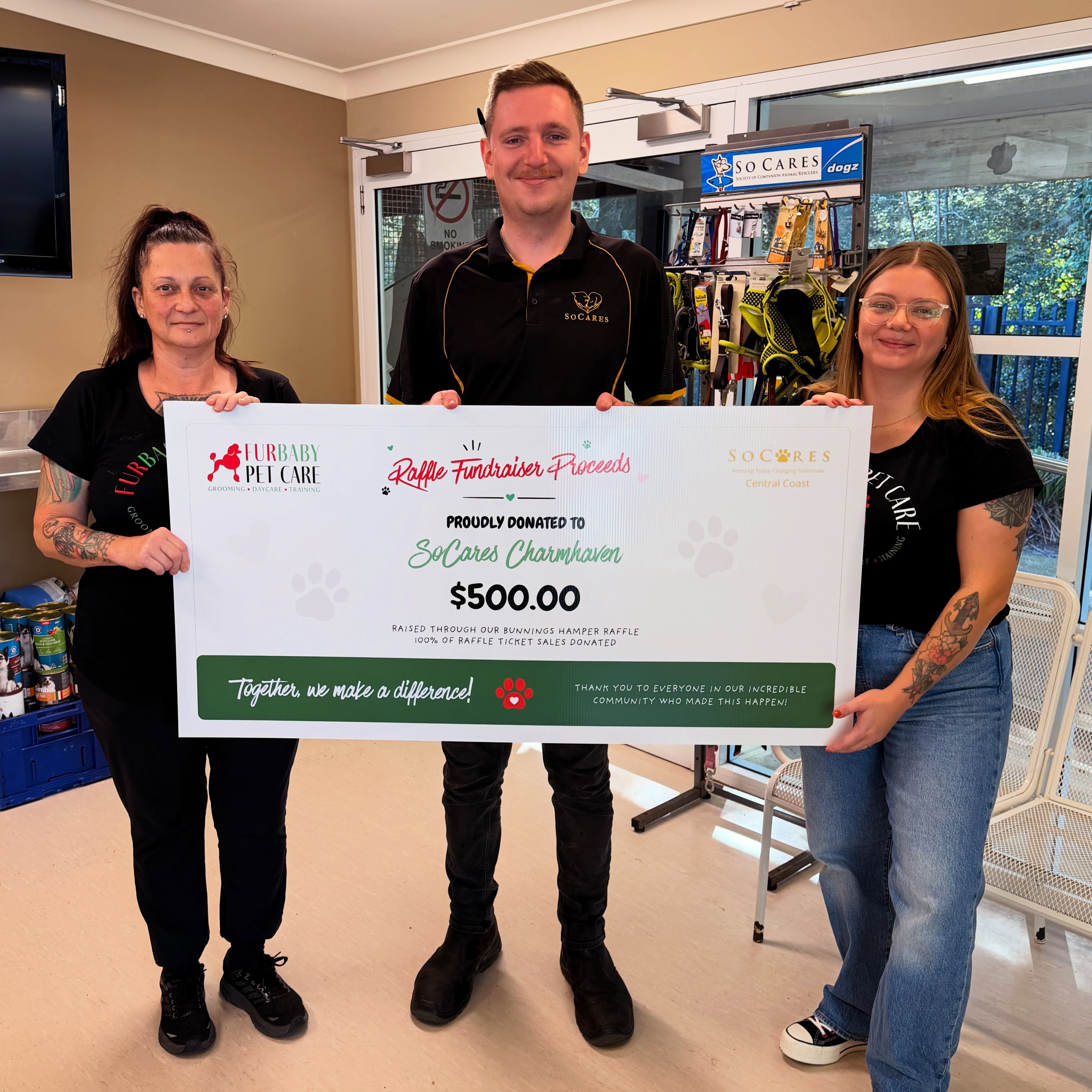 💚 Because of YOU, we were able to donate $500 to SoCares Central Coast! 🐾
Today we had the privilege of dropping off the proceeds from our raffle fundraiser held at the @socaresacf 12th Anniversary Celebration at @bunnings Lake Haven a couple of weeks ago.
Every raffle ticket purchased helped make this donation possible, so from the bottom of our hearts… THANK YOU. ❤️
A huge congratulations once again to our raffle winners, and an enormous thank you to everyone who bought tickets or stopped by to say hello and support the cause 🫶🏼
Community is at the heart of everything we do at FurBaby Pet Care, and we’re incredibly proud to support an organisation that works tirelessly to give animals a second chance.
Thank you to the amazing team at SoCares for everything you do for local animals in need. We can’t wait to support you again in the future!
Together, we really do make a difference. 🐾💚
#PetLovers #CentralCoastNSW #RescueDogs #SupportLocal