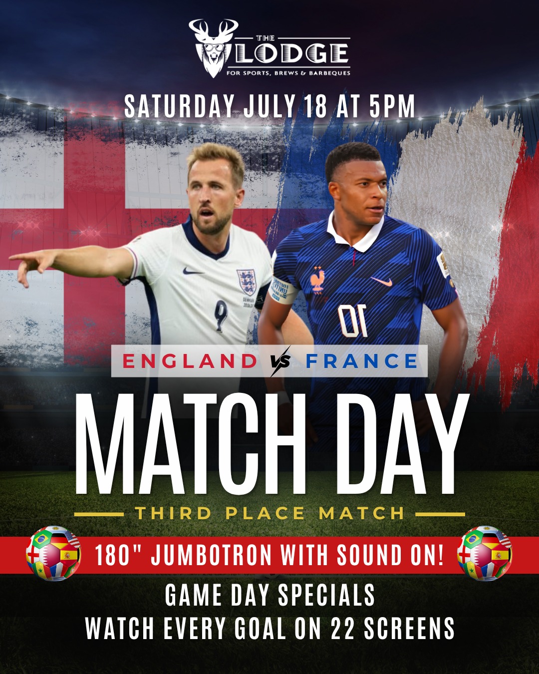 The FIFA action continues ⚽️🔥 Catch the Third Place Game LIVE at The Lodge on the biggest TV in Southwest Florida! Plus, enjoy game day specials while you watch! 🍻
#thelodge #downtownfortmyers #fifaworldcup #soccer #fortmyerssportsbar