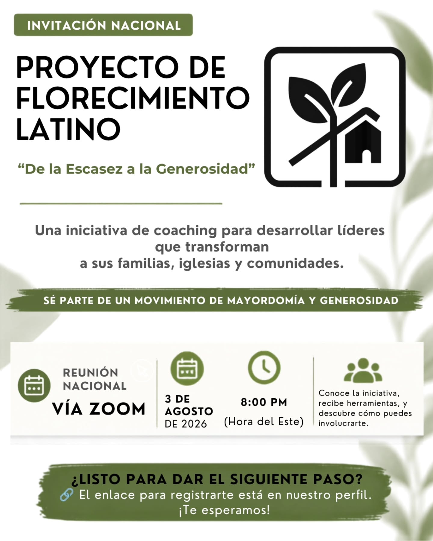 🌱 ¿Y si el florecimiento de nuestras familias, iglesias y comunidades comenzara con una nueva forma de vivir la mayordomía y la generosidad?
Te invitamos al lanzamiento nacional del Proyecto de Florecimiento Latino, una iniciativa de coaching completamente GRATUITA diseñada para equipar y acompañar a líderes, pastores e iglesias que desean pasar de la escasez a la generosidad.
📅 Lunes, 3 de agosto de 2026
🕗 8:00 p.m. (Hora del Este)
💻 Vía Zoom
💲 ¡Totalmente GRATIS!
Ven a conocer la visión, las herramientas y las oportunidades para formar parte de este movimiento de florecimiento.
🔗 El enlace para registrarte al Zoom está en nuestro perfil (bio).
#ProyectoDeFlorecimientoLatino
#Thrivent
#NaLEC
#Oikonomía