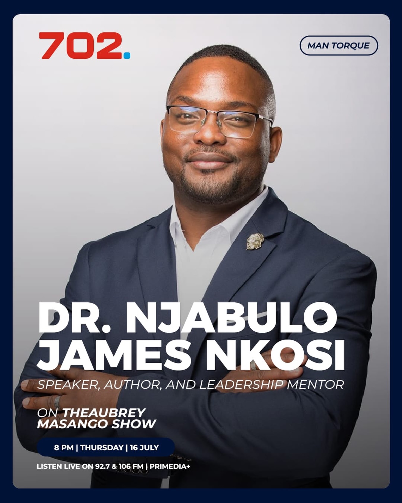 Tonight, I join Aubrey Masango on 702’s Man Torque to speak about Father of Man: The 5 Ideals to Build Better Men.
We will confront the questions many men carry in silence: What does it mean to become a man? How do we heal unresolved wounds? How do we rebuild fatherhood, responsibility and emotional honesty?
“We do not need perfect men. We need better men.”
Tune in tonight at 8 PM on 702 — 92.7 and 106 FM, or listen on Primedia+.
#FatherOfMan #702 #ManTorque #AubreyMasangoShow #DrNjabuloJamesNkosi BuildingBetterMen Fatherhood Masculinity MensWellness SouthAfricanAuthors