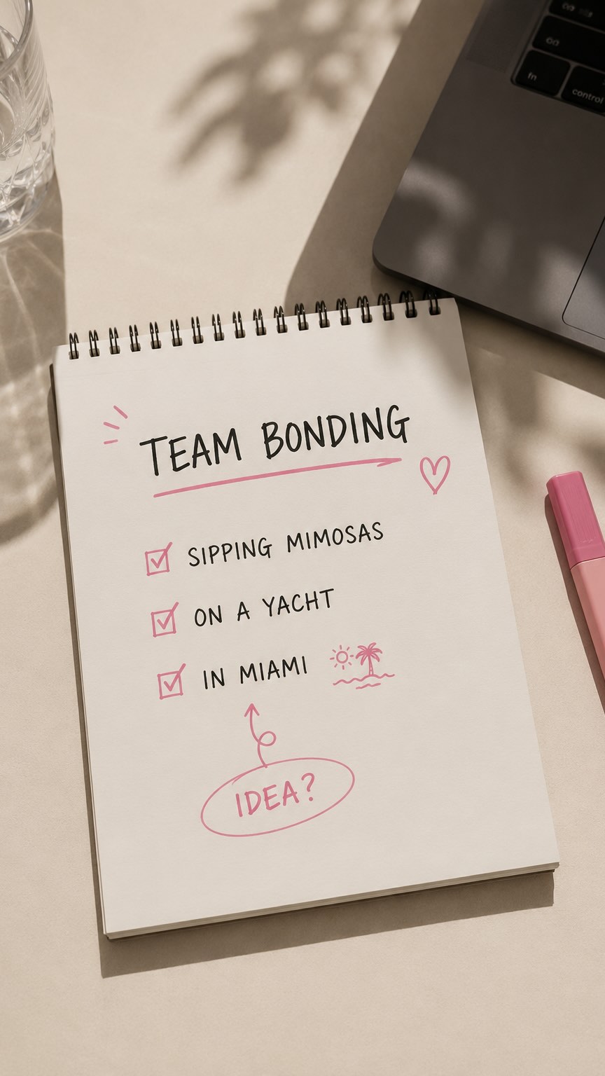 My proposal: Botox, SPF, a yacht, and team bonding in Miami. 🤝🛥️☀️