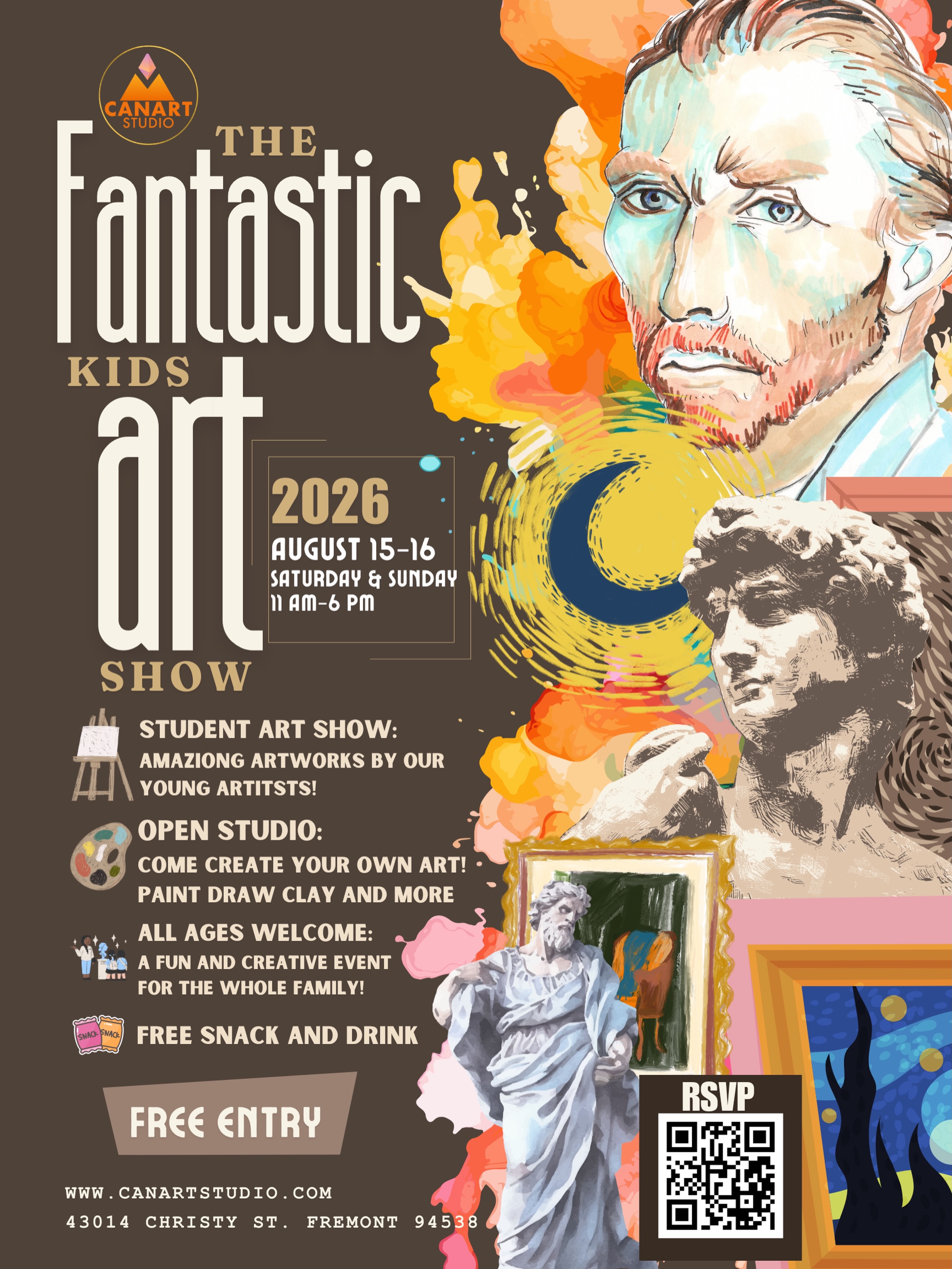 Yay! It’s that time again… our Annual Art Show is almost here!
I’m getting a little excited already!
Our studio may be small, but the artwork on these walls is anything but small.l!
As for the teacher… well, she’s just okay. 😂 But she does put her whole heart into everything she does.
So this weekend, don’t just come to look at art!
✨ Explore our student exhibition
🎨 Create your own FREE painting or craft at our Open Studio
☕ And yes… I’ll be serving my homemade Chai (made with love, of course!)
Whether you’re one of our studio families or you’ve never visited before, you’re warmly invited to stop by, enjoy the artwork, sip some chai, and spend a relaxing afternoon with us.
📅 August 15–16
🕚 11:00 AM – 6:00 PM
🎟️ Free Admission
📍 Can Art Studio
43014 Christy St, Fremont, CA 94538
📝 To make sure we have enough art supplies (and chai ☕😉), please RSVP here:
https://www.canartstudio.com/event-details-registration/2026-the-fantastic-kids-art-show
Hope to see you there! ❤️🎨
#kidsart #kidsartshow #childrenartexhibition #weekendfun #fremont