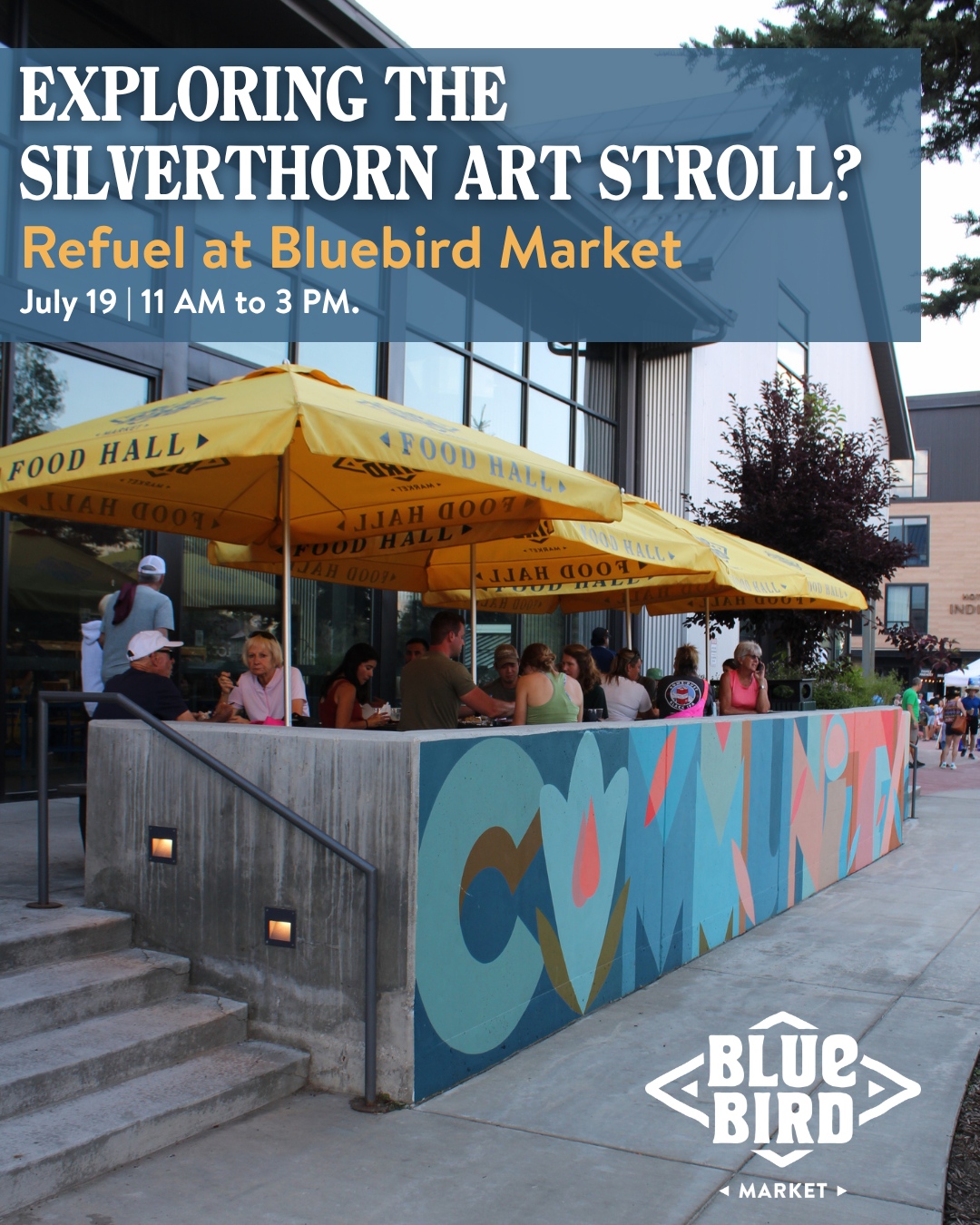 Heading to the Silverthorne Sunday Art Stroll today? 🎨☀️
After exploring more than 35 local artists, makers, and musicians along the Blue River, stop by Bluebird Market to cool off and recharge.
🧋 Grab a refreshing boba tea from @colorado_marketplace_bakery
🍔 Enjoy lunch from one of our local vendors
🤸 Let the kids burn off some energy at @theplaygarten
We're just a short walk away and the perfect stop before, during, or after the Art Stroll.
See you today from 11 AM to 3 PM in Silverthorne! @SilverthorneColorado @thesummitchamber @outletsatsilverthorne