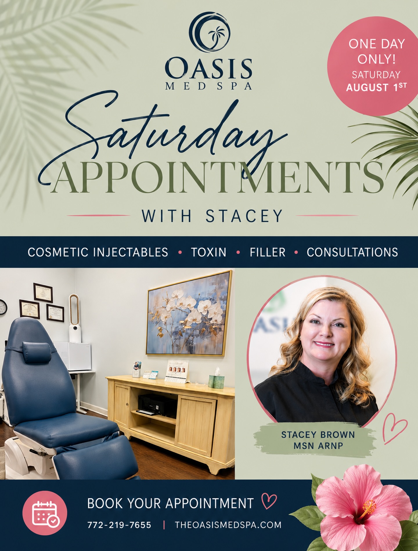 🌺 ☀️8/1/26 Saturday Appointments available with Stacey! Call to book 772-219-7655 or visit theoasismedspa.com to book online.