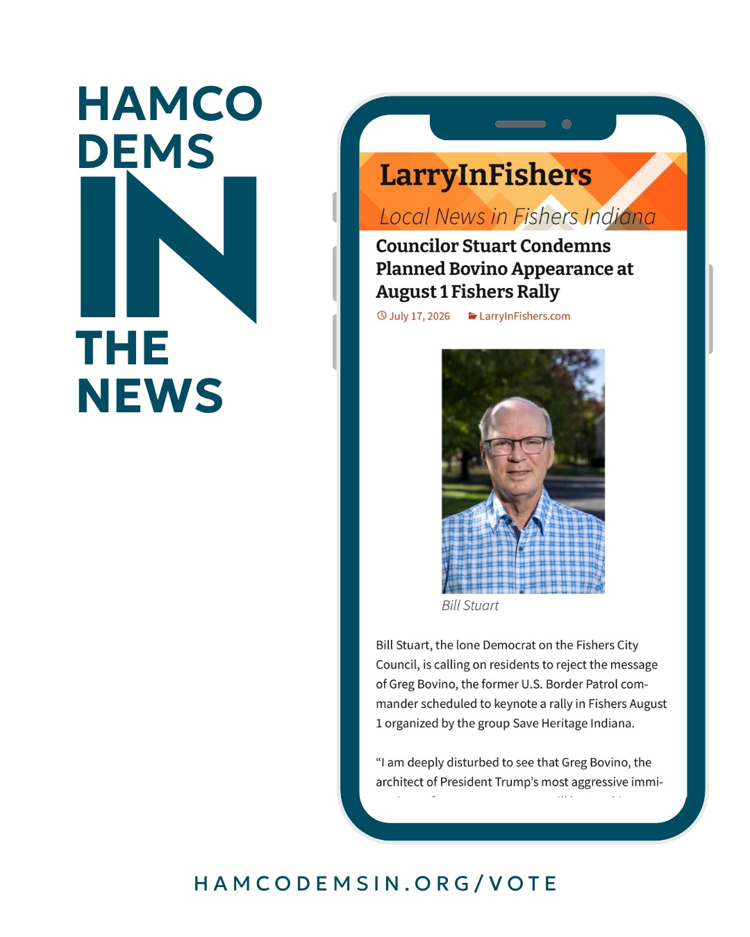 So proud of our very own @billstuart4fishers for speaking out against hatred and fear mongering and in defense of ALL our neighbors. Check out the latest from @larryinfishers2012 for the full story.
