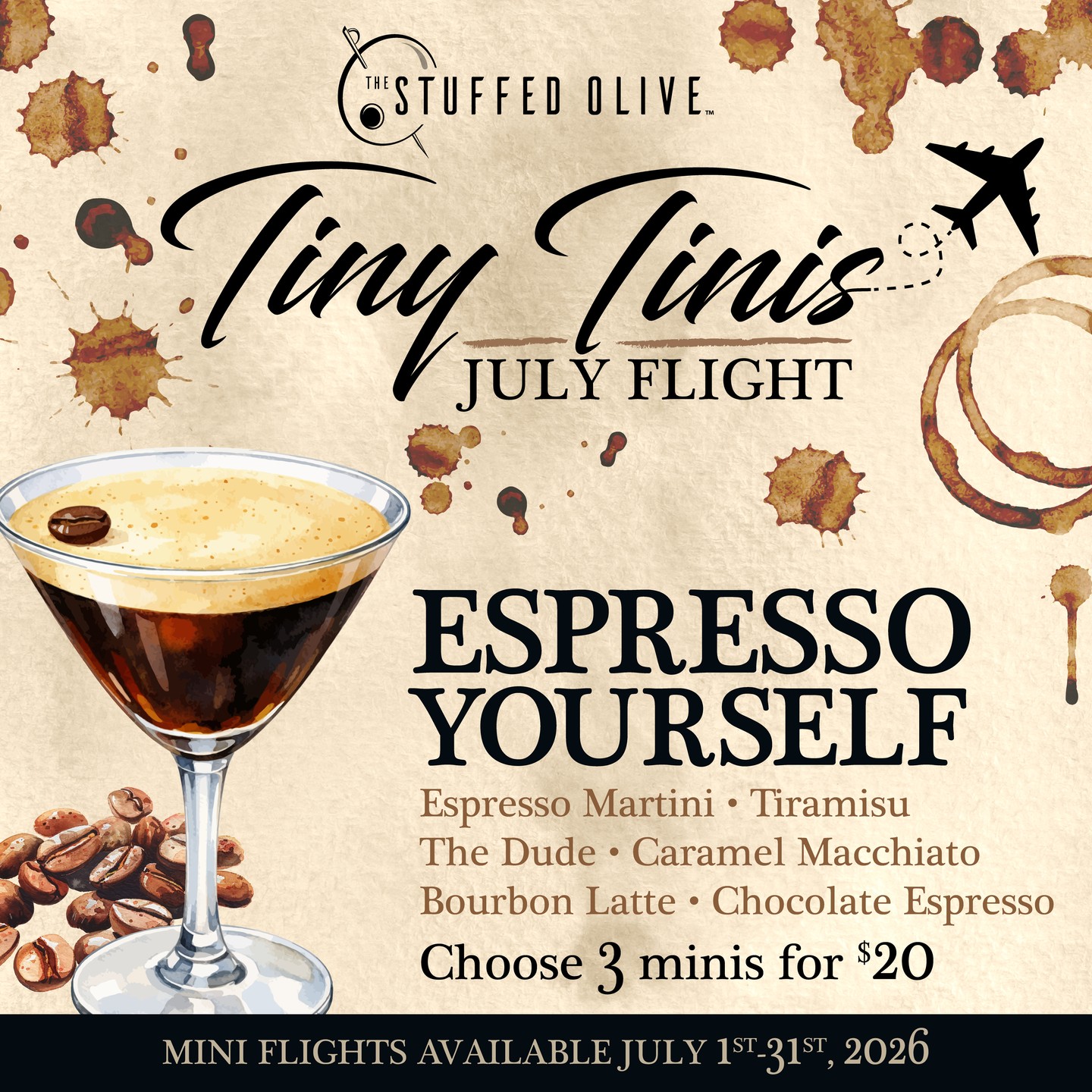 We can't express-o how over the moon we've been with these mini flights from the Stuffed Olive โ If you haven't stopped by yet:
#1 Why not? Big mistake.
#2 You have until July 31 to change that and try one for yourself!