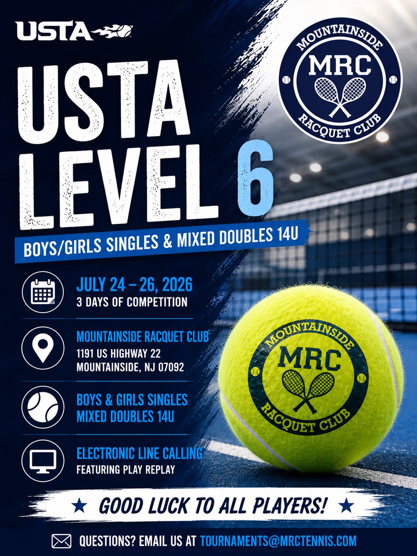 ๐พ USTA Level 6 at MRC ๐พ
๐
July 24โ26
๐ Mountainside Racquet Club
๐พ Boys & Girls Singles & Mixed Doubles
๐น Electronic Line Calling
Good luck to all of the competitors! ๐
#mountainsideracquetclub #tennis #youthtennis #usta #usta_eastern