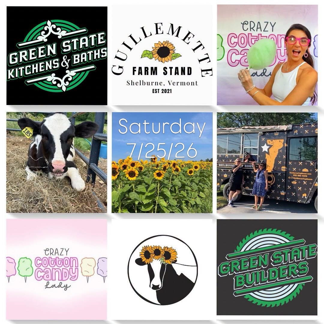 Saturday 7/25
From 10am to 4pm
@guillemettefarm
FREE cotton candy from 2pm - 4pm
Complementary cotton candy from @guillemettefarm @greenstatebuilders and @greenstatekitchensandbaths to celebrate their amazing community. These guys are the BEST ⭐️ so come celebrate with us!
📍Located directly across from
6802 Route 116, Shelburne, VT
While you are visiting, you can also:
🌻 Pick your own sunflowers, garden flowers, and herbs.
🐮 Meet the farm stand calves
🥒 grab goodies from the farm stand.
☀️ Enjoy a beautiful day on the farm.
#vtfarmstand #vermont #shelburnevt #vermont crazycottoncandylady