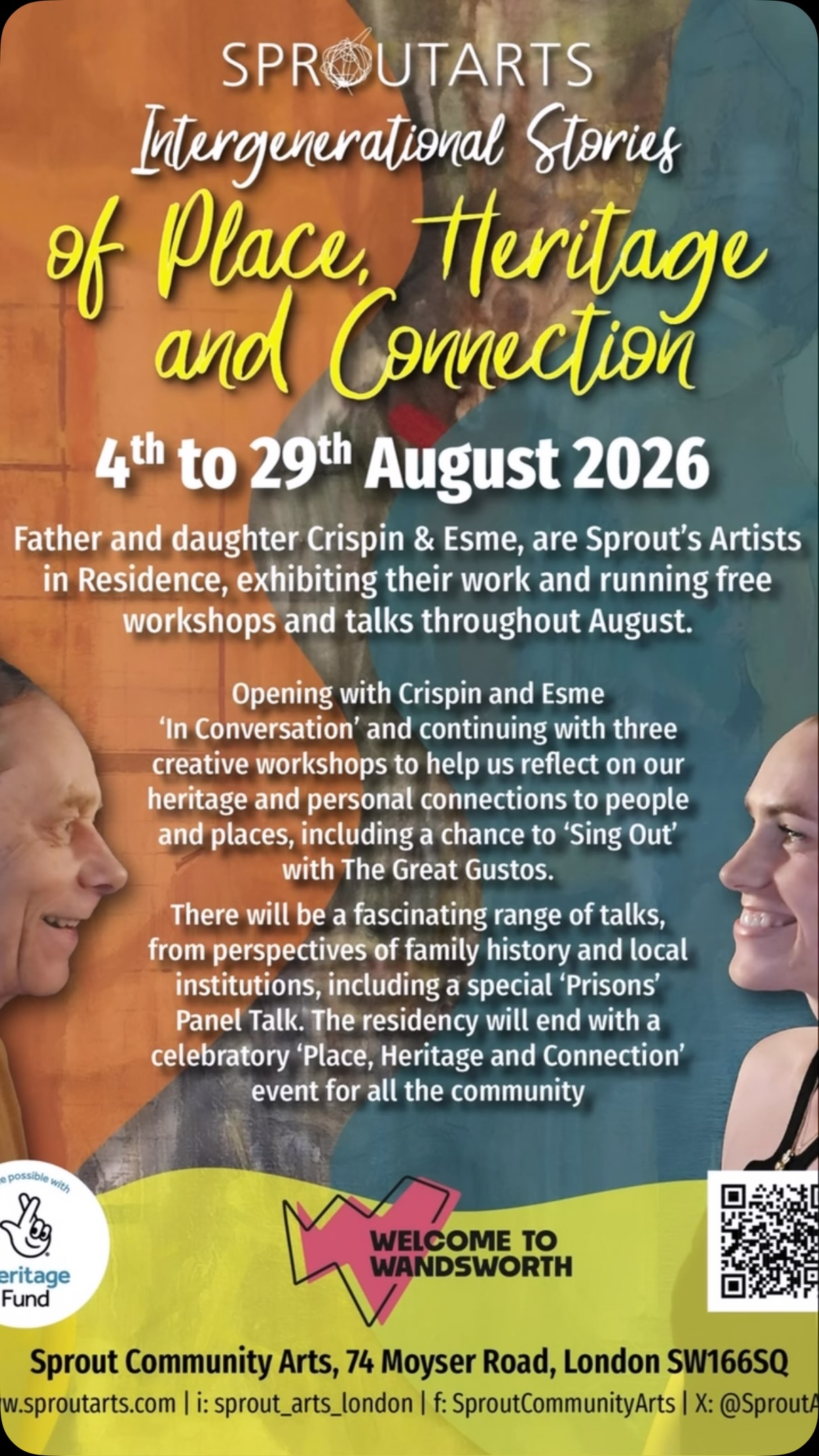 Intergenerational Stories of Place, Heritage and Connection
Exhibition Dates:
Monday, 3 August 2026 to Saturday, 29 August 2026
Our 2026 Artists in Residence are local father and daughter Crispin & Esme Green.
They’ll be sharing their art and creative processes and will run workshops and talks exploring intergenerational stories of Place, Heritage & Connection throughout August
