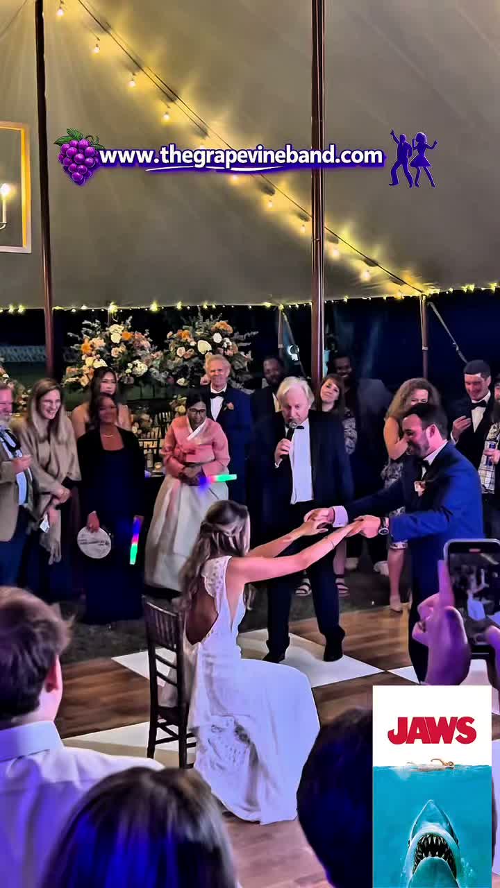 🦈🦈 Duh-nuh… Duh-nuh… Duh-nuh-duh-nuh-duh-nuh… 🦈🦈
The mission was clear. The music was ominous. The bride was waiting.
As The Grapevine cranked up the Jaws theme, our brave groom accepted the challenge… crawling across the dance floor on all fours to retrieve the garter… with his teeth!
Mission accomplished! 😄 Next stop: the garter toss and another unforgettable wedding memory.
You never know what’s going to happen when The Grapevine is on stage… but you can count on laughter, great music, and a dance floor full of memories.
October 2024 | Macon, Georgia
🍇 The Grapevine
Georgia’s Premier Wedding & Party Band Since 1987
www.thegrapevineband.com
#TheGrapevineBand #WeddingReception #WeddingFun #MaconGA #JawsTheme #GarterToss #WeddingEntertainment #GeorgiaWeddings