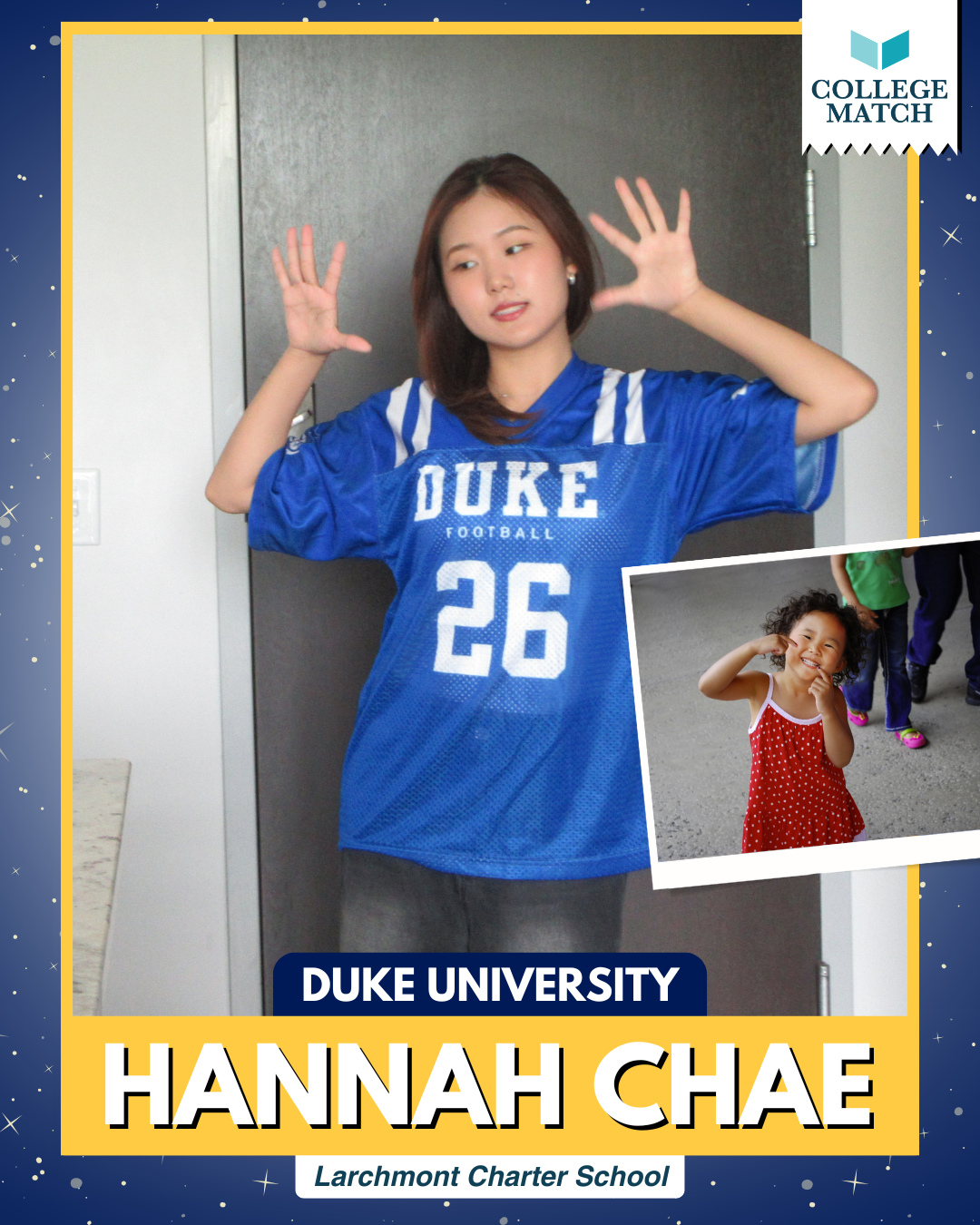 Congratulations to Hannah Chae, who is heading to Duke University to study Neuroscience! 🎉💙 Hannah's passion for STEM goes far beyond the classroom. She is driven by a deep commitment to addressing health inequities and improving outcomes for underserved communities, and Duke's life sciences programs, pre-med support, and research opportunities made it the perfect place to pursue that calling. Add a beautiful campus, interdisciplinary academics, and a strong empowering community and the choice was clear!
Hannah is ready to hit the ground running at Duke. She is going in with her eyes set on getting involved in research, exploring everything campus life has to offer through clubs, and embracing the independence that comes with living out of state. She is also building community from Day 1, and with 14 years of dance under her belt, we have a feeling she will find her people fast! 💃🔬
College Match is so proud of you and everything you have worked for. Go make your mark at Duke! 🥹💙
#CollegeMatch