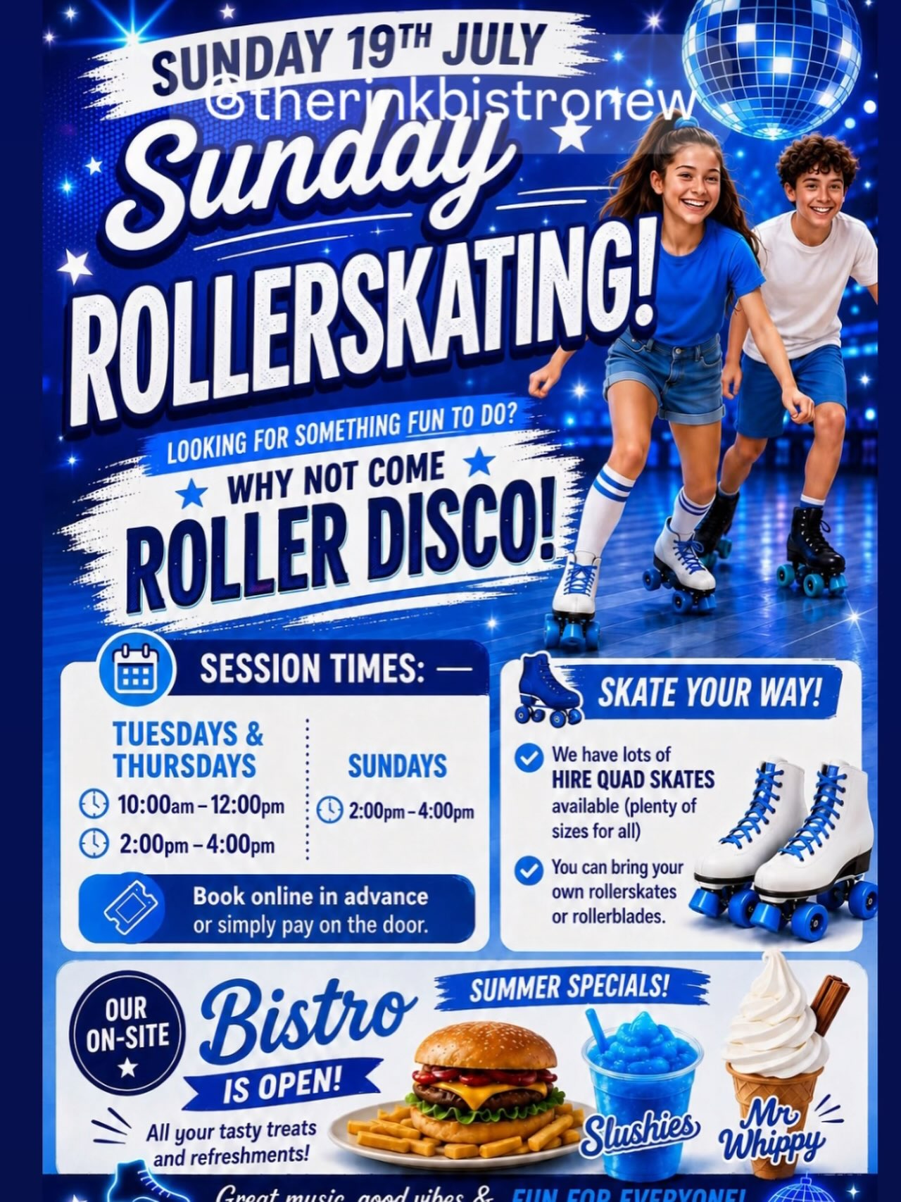 ๐ผ SUNDAY ROLLERSKATING IS HERE! ๐ผ
Looking for something fun to do today? Gather the family, meet up with friends, or just come along and enjoy a fantastic afternoon at Border Ice Rink, Kelso! ๐
โจ Todayโs Session:
๐๏ธ Sunday 19th July
๐ 2:00pm โ 4:00pm
โ
Hire quad skates available in a wide range of sizes
โ
Youโre welcome to bring your own roller skates or rollerblades
โ
Book online or simply pay on the door
๐ Donโt forget to visit our Rink Bistro, serving delicious food, refreshing slushies and everyoneโs favourite Mr Whippy ice cream! ๐ฆ
๐ถ Great music, a friendly atmosphere and plenty of fun on wheels for all ages!
Tag your skating buddies and weโll see you on the rink! ๐ผ๐
#BorderIceRink #Kelso #RollerDisco #SundayFun #FamilyDayOut RollerSkating ScottishBorders SkateYourWay FunForEveryone