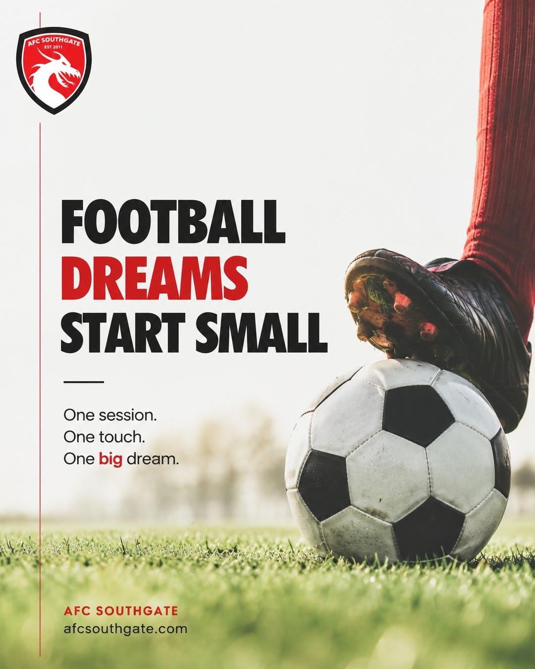 FOOTBALL DREAMS START SMALL ⚽
Every player starts somewhere.
A kickabout in the garden.
A first training session.
A first goal.
A first team talk where they pretend they’re not nervous.
At AFC Southgate, we help young players build confidence, improve their football and enjoy being part of a team.
Small start. Big possibilities.
#AFCSouthgate #GrassrootsFootball #YouthFootball #FootballDevelopment #FootballForKids #SouthgateFootball