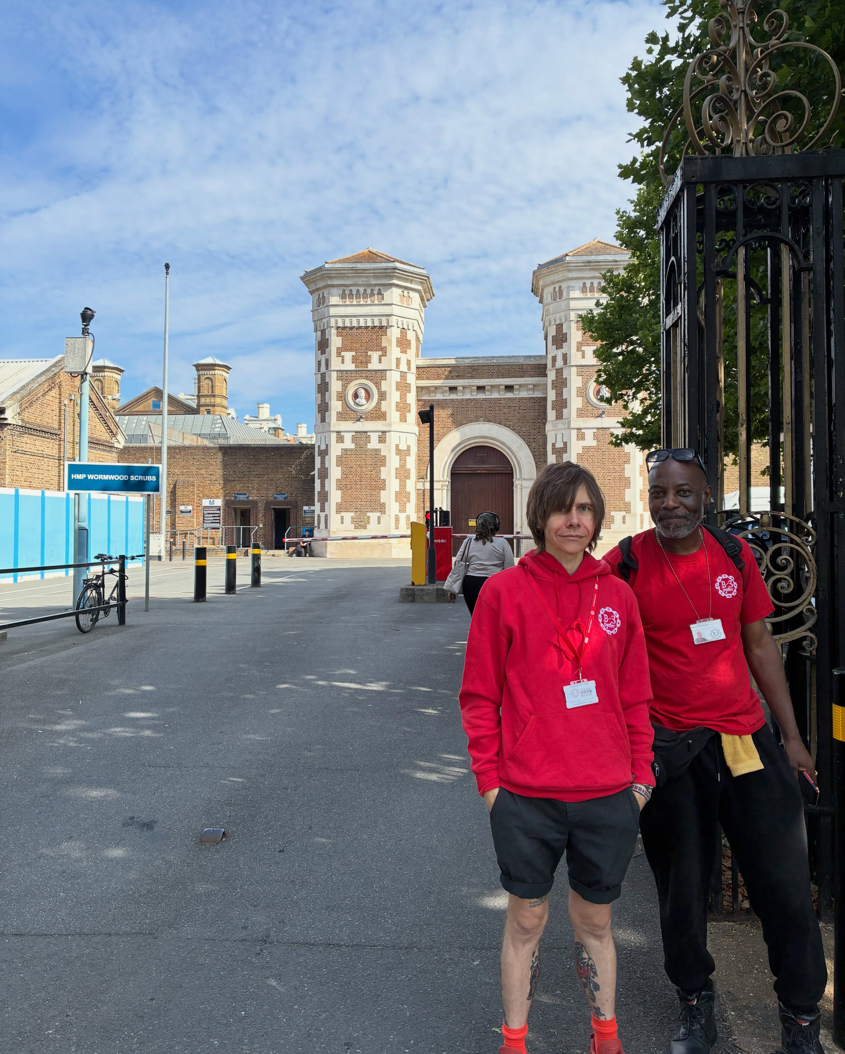 Jerry and David at wormwood scrubs waiting to pick up a service user as part of the through the gates program
