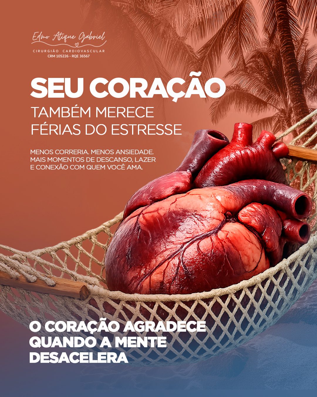 As férias são um convite para desacelerar.
Em meio à rotina acelerada, muitas vezes esquecemos que o estresse também impacta diretamente a saúde do coração. Por isso, aproveite este período para respirar fundo, recarregar as energias e cuidar de você.
Seu coração também merece férias.
Dr. Edmo Atique Gabriel - Cardiologista e Cirurgião Cardiovascular
#Ferias #Descanso #QualidadeDeVida #SaudeDoCoracao #CoracaoSaudavel #BemEstar #VidaSaudavel #Cardiologia #SaudeCardiovascular #MenosEstresse #Autocuidado #CuideDoSeuCoracao