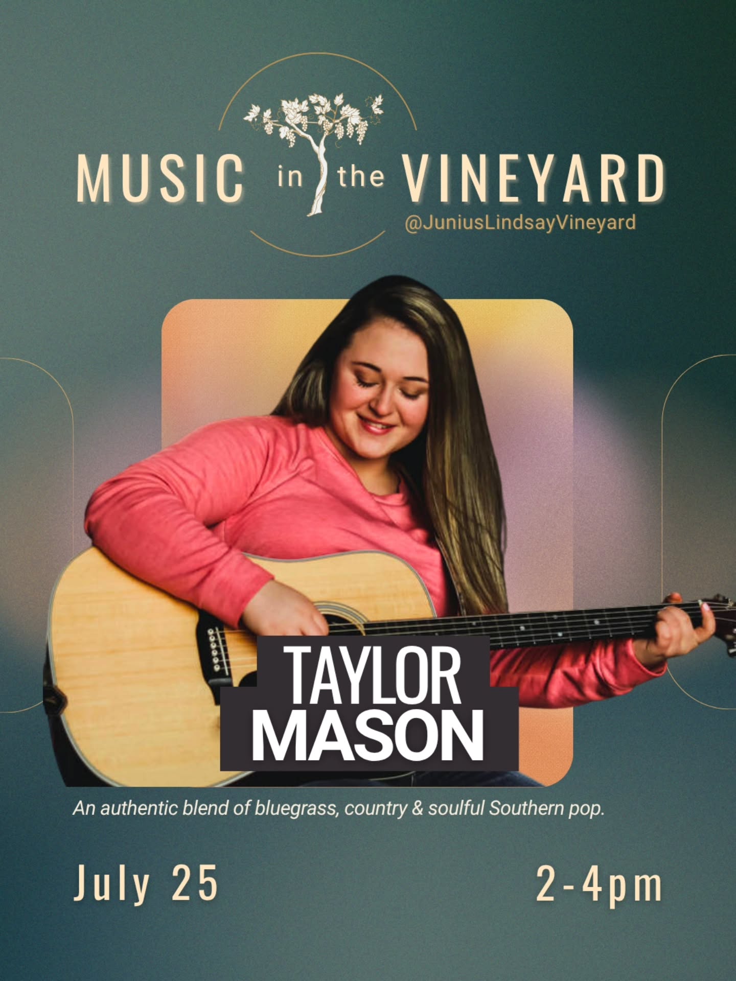 The great Taylor Mason will be treating us to some amazing music this Saturday from 2-4pm for our only Music in the Vineyard this weekend. Don't miss out!
Picnics and snacks are welcome. See you then! 🧺🍷