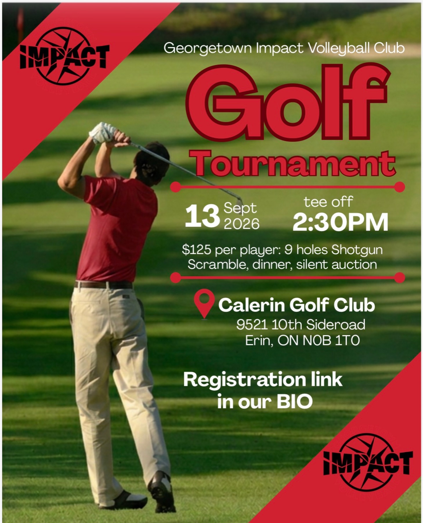 We are trying something NEW! Volleyball mixes well with Golf, right? Parents, followers, we’re looking at YOU!
Our first annual Golf Tournament fundraiser.
Help make it a successful event by registering to play or sponsoring a hole, donating for the silent auction…. Link is in our bio