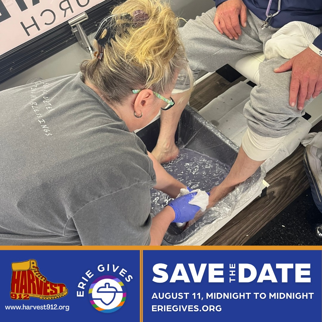 Mark your calendars! 📅
Erie Gives is right around the corner, and we're excited to once again be part of this incredible day of giving.
Your support helps Harvest912 continue providing foot care, new boots, basic necessities, and the love of God to our neighbors in need.
Stay tuned for more information on how you can make an impact on August 11. Together, we can continue bringing hope, dignity, and compassion to our community. 💙
#ErieGives #Harvest912 #GiveWhereYouLive