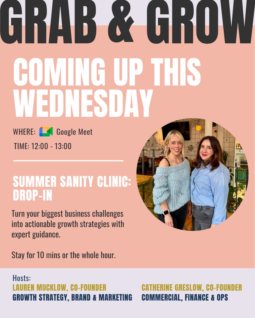 Coming up on Wednesday is our Summer Sanity Clinic: Your Business Growth Drop In ☀️
Summer can bring a whole new set of challenges when you’re running a business, that’s why we’ve created a space for female business owners to pause, reflect and get the support they need to move forward.
✨ Free to attend
✨ Relaxed, supportive environment
✨ Practical advice and strategic support
Don’t miss out, register now and join us for our July Grab & Grow special edition 🤍
Sign up via link in our bio.