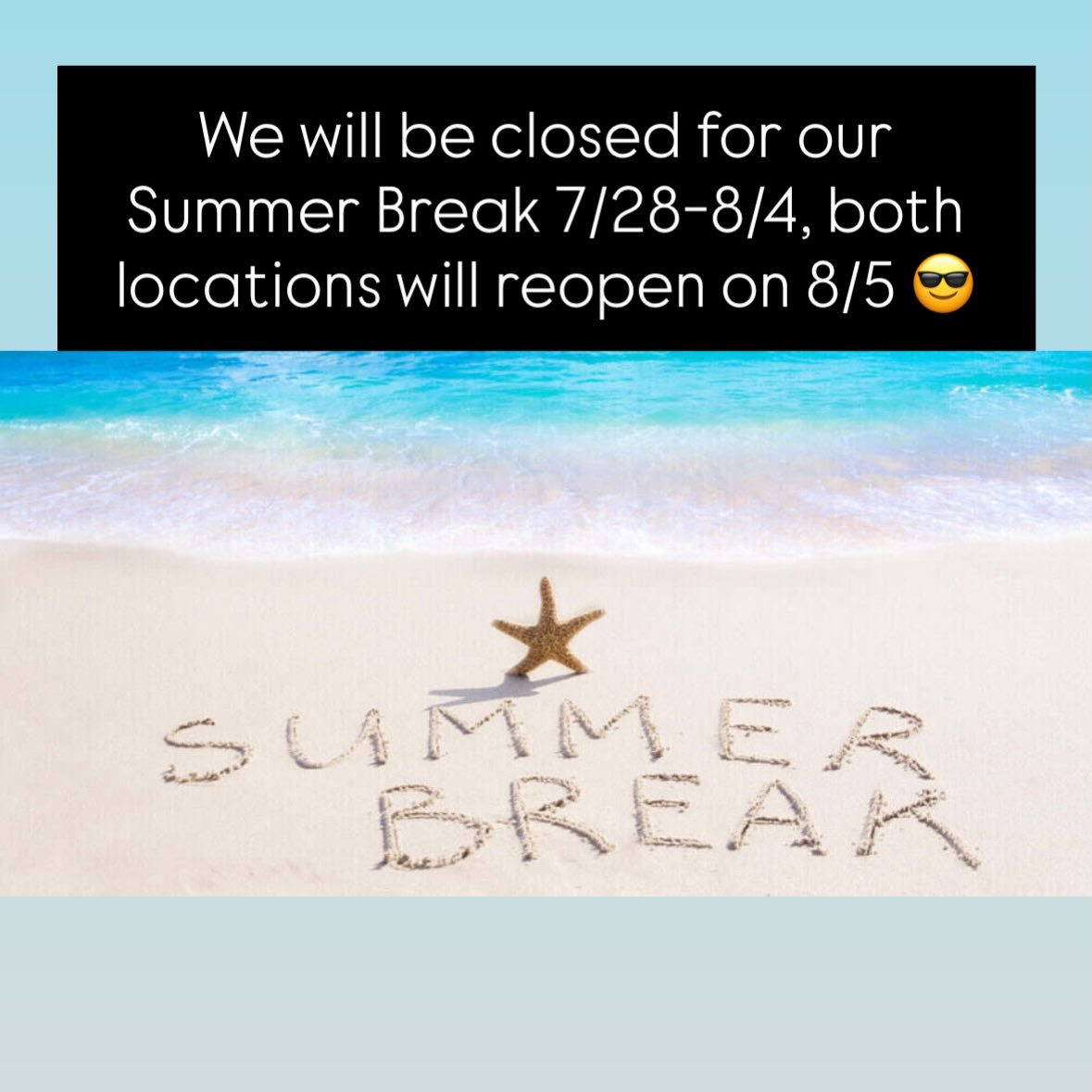 We hope you’re having a great summer! Both locations will be closed 7/28 - 8/4 for our annual summer break and we couldn’t be more ready with the 100+ temps hitting Dallas next week! 🤣
Stop in before we close to stock up on your weekly favorite treats! Many of our desserts can be kept in the refrigerator or freezer so you don’t have to miss us while we’re closed! 😎
Both locations will reopen on Wednesday, 8/5 to get you ready for back to school! 📚