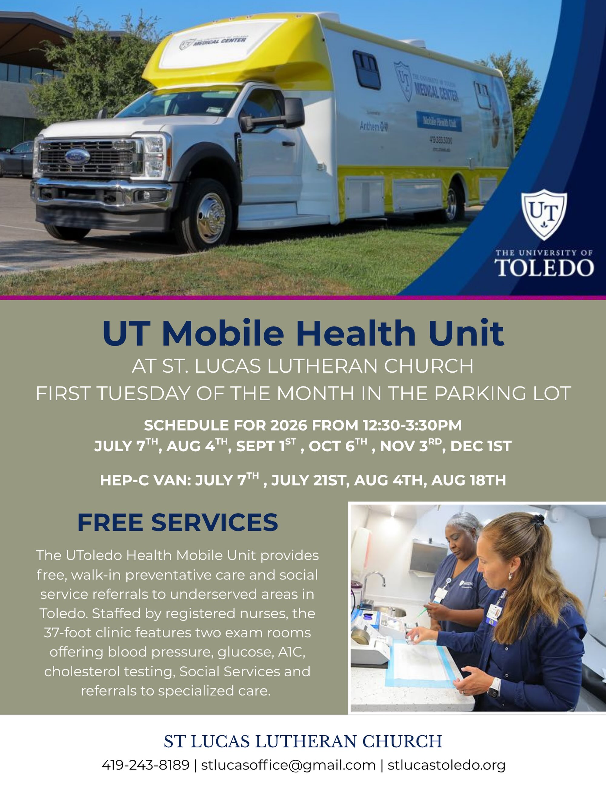 Stop by and get a free screening or checkup. Thank you UT On-site Health Screenings and St Lucas Outreach!