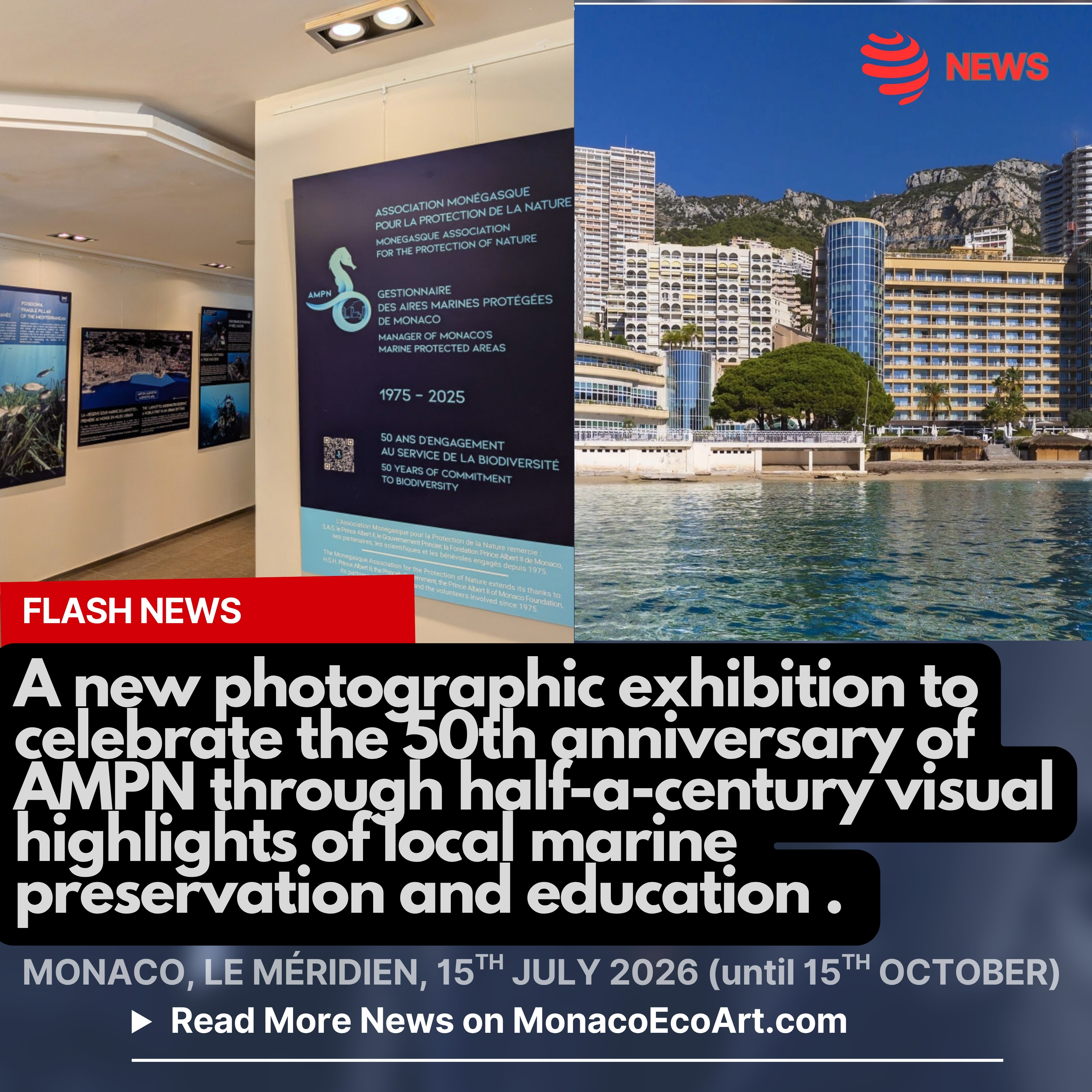 @mo.eco_art MonacoEcoArt.com #flash #news #monaco #photography #Mediterranean #conservation 🇲🇨📸🏨 On the 15th July 2026, a photographic #exhibition celebrating the 50th anniversary of the Association Monégasque pour la Protection de la Nature (AMPN) was unveiled at Le Méridien Beach Plaza (Méridien Hub): showcasing highlights of half-a-century local #marine #preservation through archival and contemporary photos, this unique showroom will remain open to the public until October the 15th, 2026 🐬🐙 Key themes focus on the management of the Larvotto (1976) and Spélugues (1986) Marine Protected Areas, ecological restoration, and scientific research carried out by AMPN which was formed by the wil of Prince Rainier III of Monacoto protect marine #environment in the waters in front of Monaco densely urbanized area, acting as #global models for city-based marine #safeguarding 🔬🧬👩🏫 The AMPN, whose main targets are restore #biodiversity habitats and raising #awareness among young people, has pioneered 3D-printed artificial reefs and applied advanced techniques to take care of and implement #seagrass meadows 🤝👩💻👨💻The hotel's partnership with AMPN includes year-round conservation projects and educational programs, and it falls within the sustainability #policies of the prestigious hotel, considering that Le Méridien is the only #hotel in the Principality with its own private beach, bordering the Larvotto Reserve 📸 © @ampn_mc & @lemeridienmonaco - Layout and Contents by: © MonacoEcoArt.com