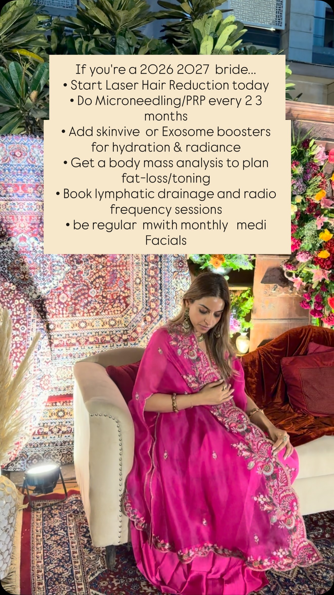 Are you of 2026 2027 bride
Now is the right time to plan your skin care and wellness prep
DM us so we can help you !!
#drshreyamunjral #skincare #bridetobride