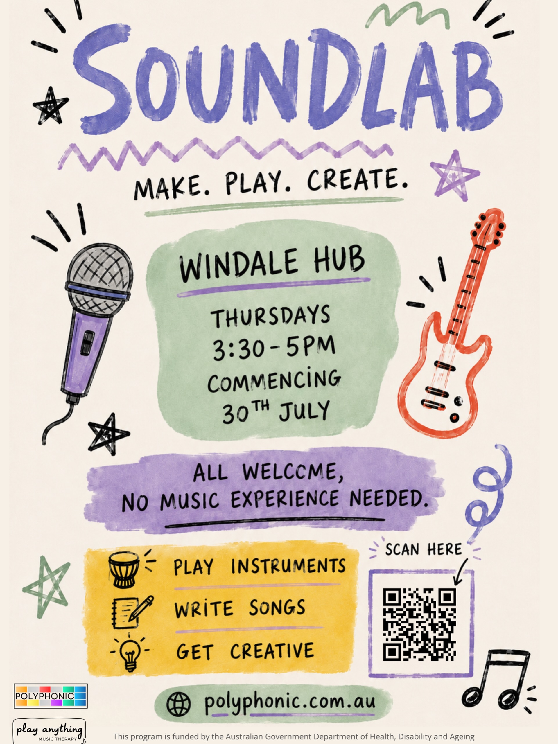 SoundLab returns next Thursday, offering young people a relaxed and inclusive space to explore music, build skills and connect with like-minded creatives.
Over 10 weeks, participants can develop their skills in songwriting, beat-making, music production or learning an instrument, with support from experienced mentors and musicians.
📅Thursdays, 3:30pm (Starting 30 July)
📍Windale Hub
🎶 FREE
Head to the link in our bio to secure a place in Term three!
