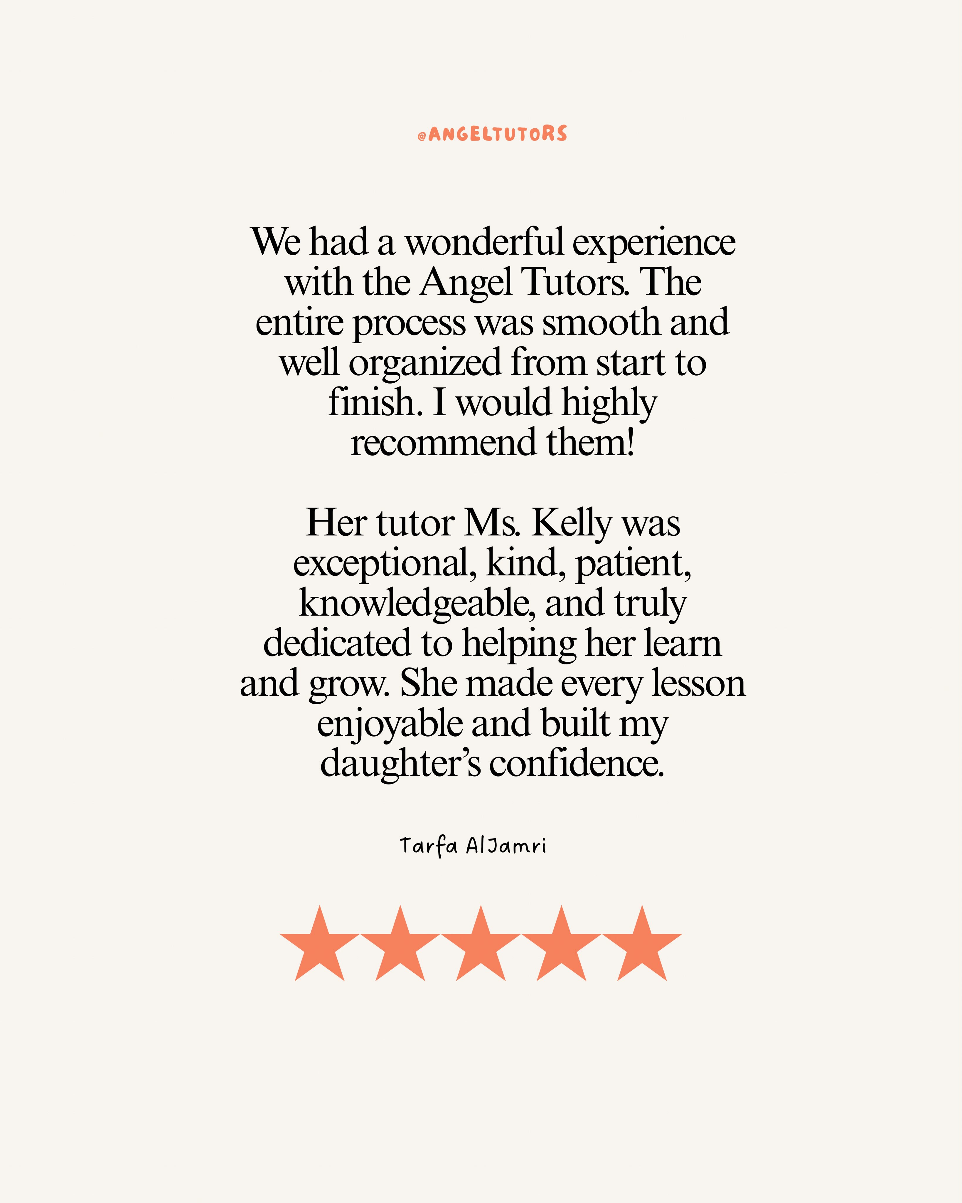 ✨ Another happy family at Angel Tutors! ✨
We are so grateful for this wonderful feedback. It’s always our goal to provide a smooth, professional tutoring experience while helping children grow in confidence and reach their full potential.
A huge thank you to Ms. Kelly for her dedication, patience and commitment to making learning enjoyable and meaningful. 💛
⭐️⭐️⭐️⭐️⭐️
#dubaimums #dubaikids #primarytutoring #britishcurriculum #review