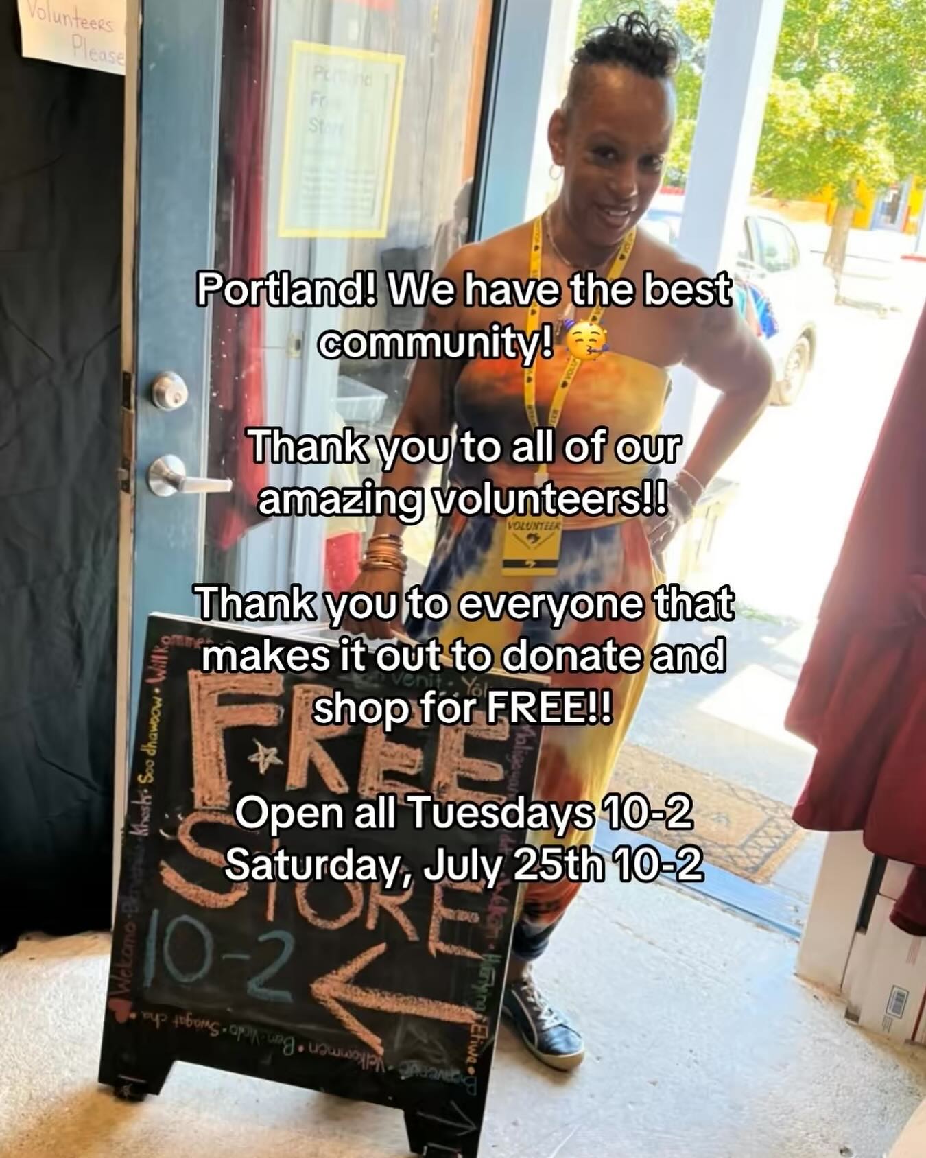 Join us tomorrow- Tuesday July 21st, 10-2 for another free store! Clothing and houseware donations welcome. Consider a monetary donation of $10/month to support our new space! All donations go toward rent and upkeep of the free store!