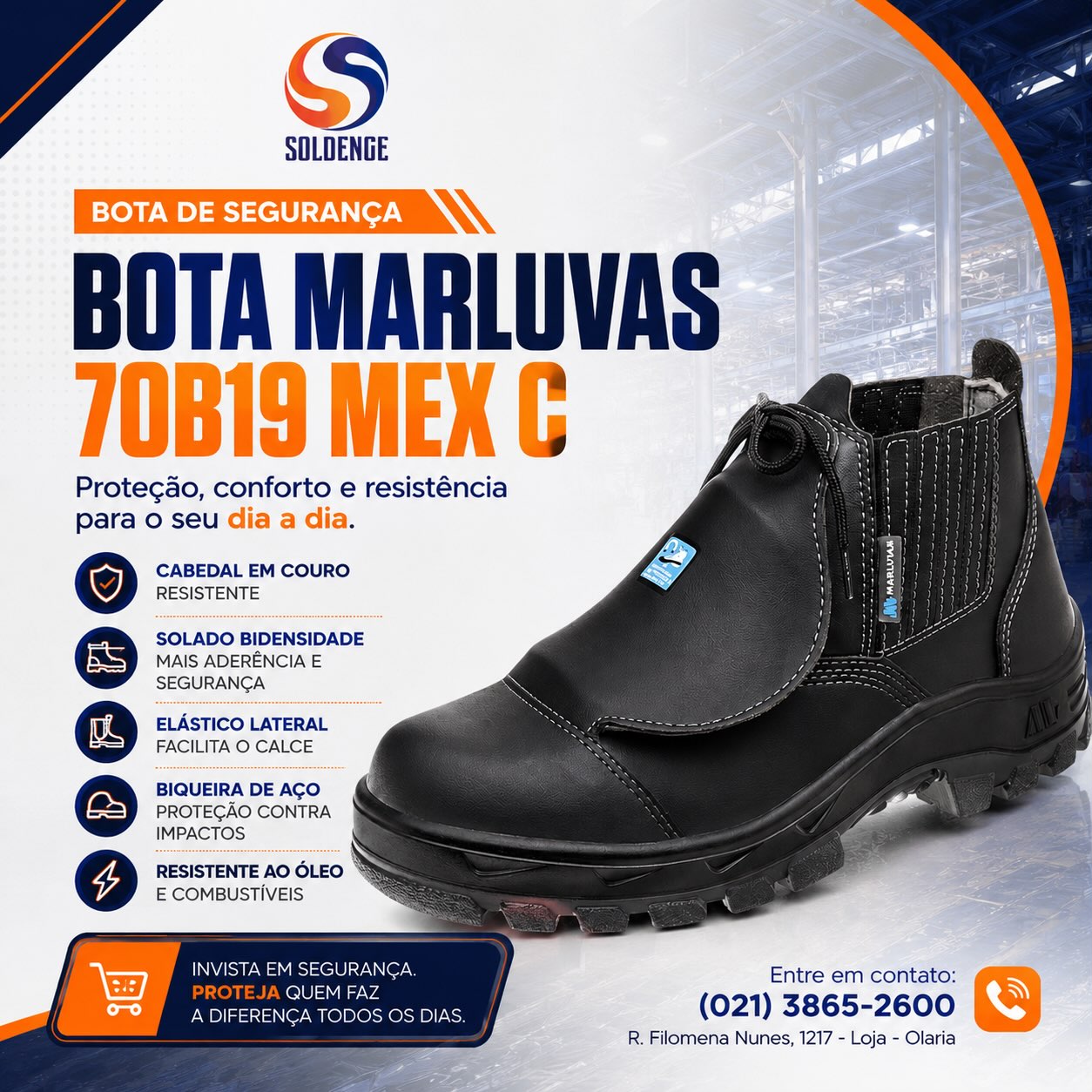 🥾 Proteção começa pelos pés.
No ambiente de trabalho, cada passo importa. A Bota Marluvas 70B19 MEX C foi desenvolvida para oferecer segurança, conforto e resistência, ajudando você a enfrentar a rotina com mais confiança.
✔️ Cabedal em couro resistente
✔️ Biqueira de aço para proteção contra impactos
✔️ Solado bidensidade com excelente aderência
✔️ Resistência ao óleo e combustíveis
✔️ Conforto para longas jornadas de trabalho
Não espere um acidente para investir em um bom EPI. Escolher o equipamento certo é proteger quem faz o trabalho acontecer todos os dias.
📍 Encontre a Bota Marluvas na Soldenge e fale com nossa equipe para consultar disponibilidade e condições.
#Soldenge #SegurançaDoTrabalho #EPI