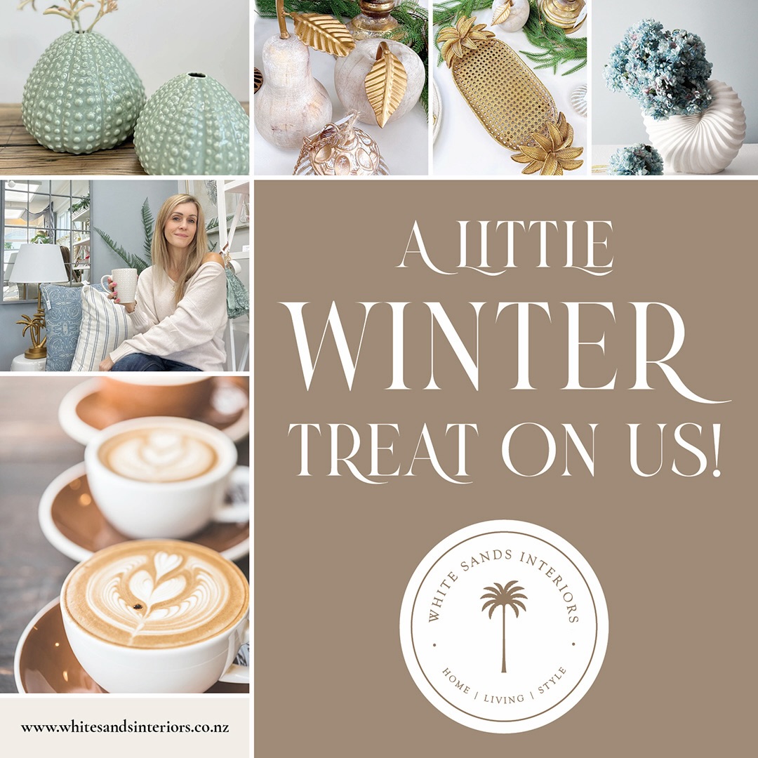 Winter *Coffee on us! As the seasons change, join us in celebrating the simple pleasures, beautiful spaces and a great *coffee by the sea.
Spend $100 or more in store and enjoy a *coffee on us at the beautiful Kinfolk Cafe & Eatery.
You’ll find White Sands Interiors in the courtyard opposite Kinfolk Cafe at Long Bay Village on the North Shore, the little corner shop filled with coastal-inspired pieces we love.
We can’t wait to welcome you into our new space.
In collaboration with Kinfolk Cafe & Eatery
* Any Hot Drink of your preference
#white_sands_interiors
#kinfolklongbay
#longbayvillage
#longbayauckland
#coastaldecor