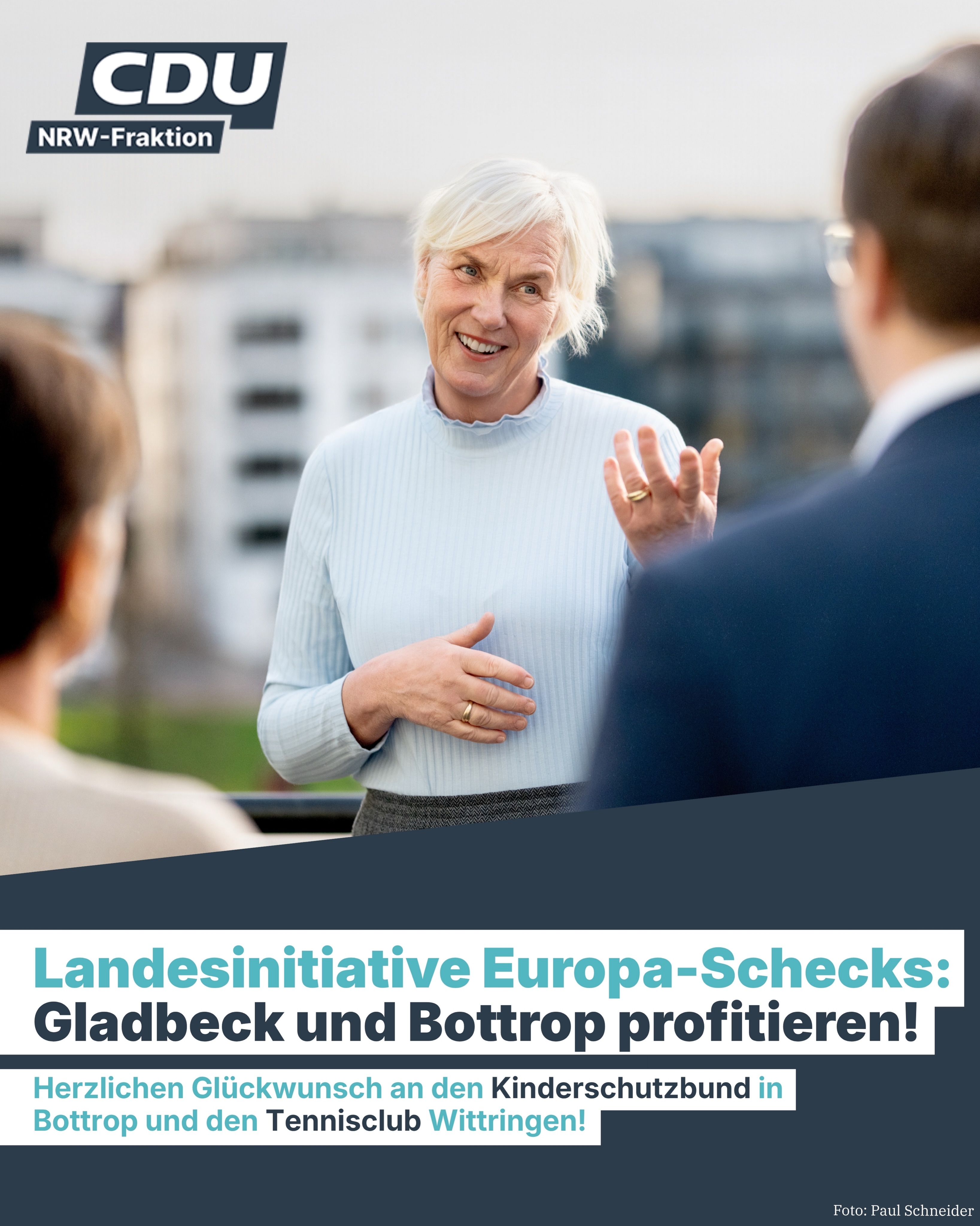 Europa wird vor Ort gelebt! 🇪🇺
Der Kinderschutzbund Bottrop und der Tennisclub Haus Wittringen in Gladbeck profitieren von der Landesinitiative „Europa-Schecks“ des Landes Nordrhein-Westfalen.
Herzlichen Glückwunsch zu dieser verdienten Förderung und vielen Dank für das starke Engagement für Begegnung, Zusammenhalt und den europäischen Gedanken!
#Europa #Bottrop #Gladbeck #Ehrenamt #NRW @tchwgladbeck